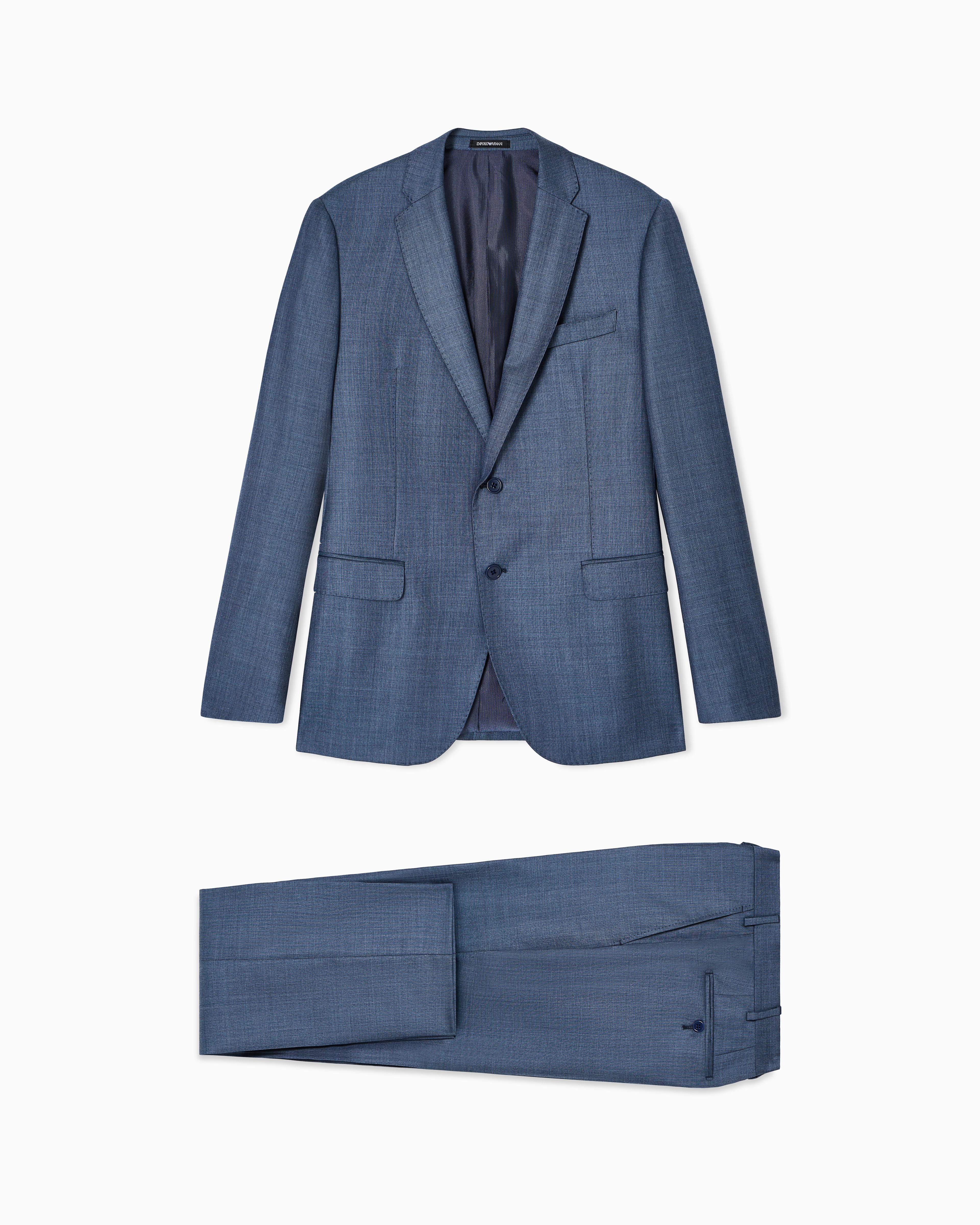 Emporio Armani Blue Single Breasted Suit In Virgin Wool Grisaille