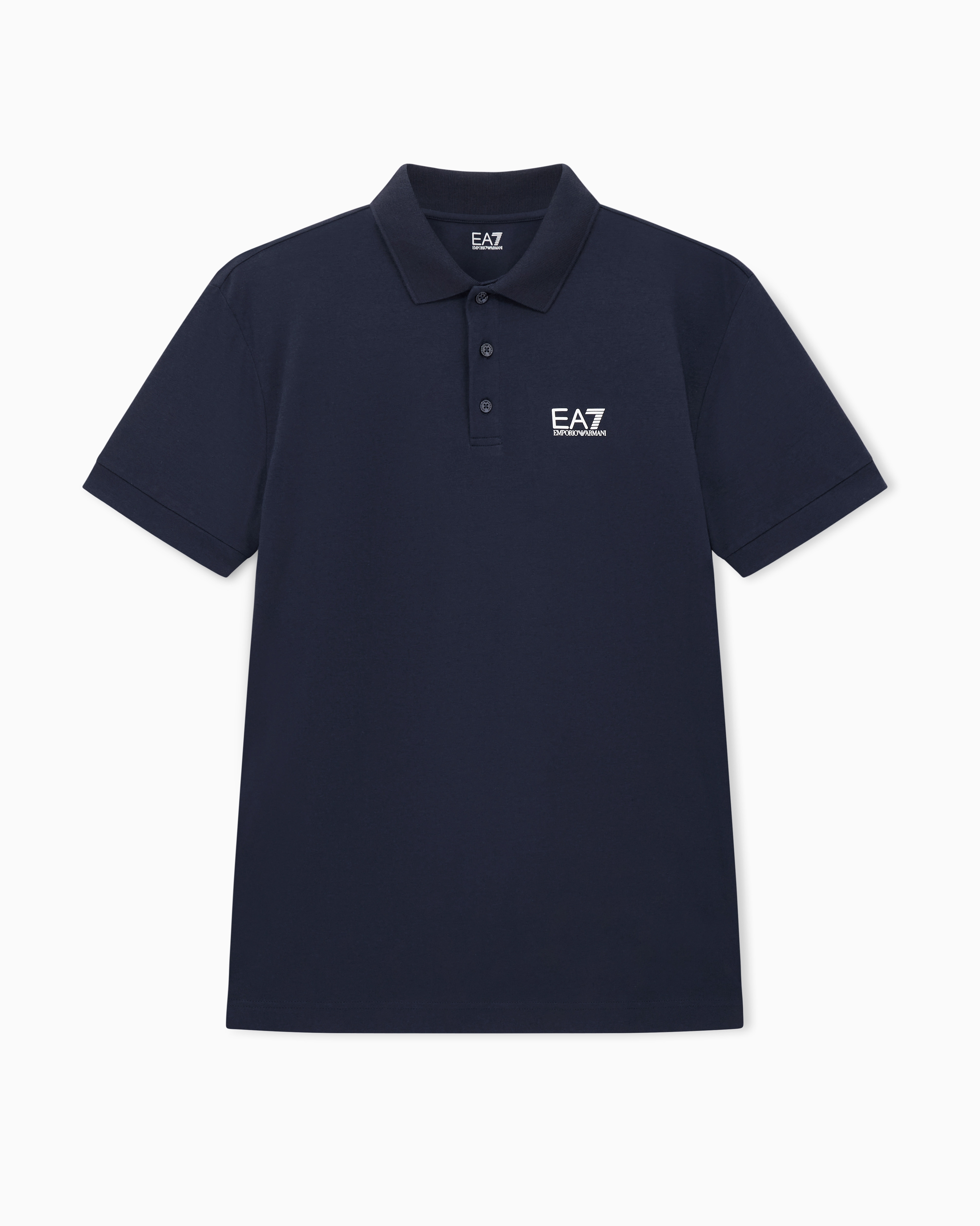 Ea7 Blue Stretch Polo In Cotton Jersey With Chest Logo Core Identity