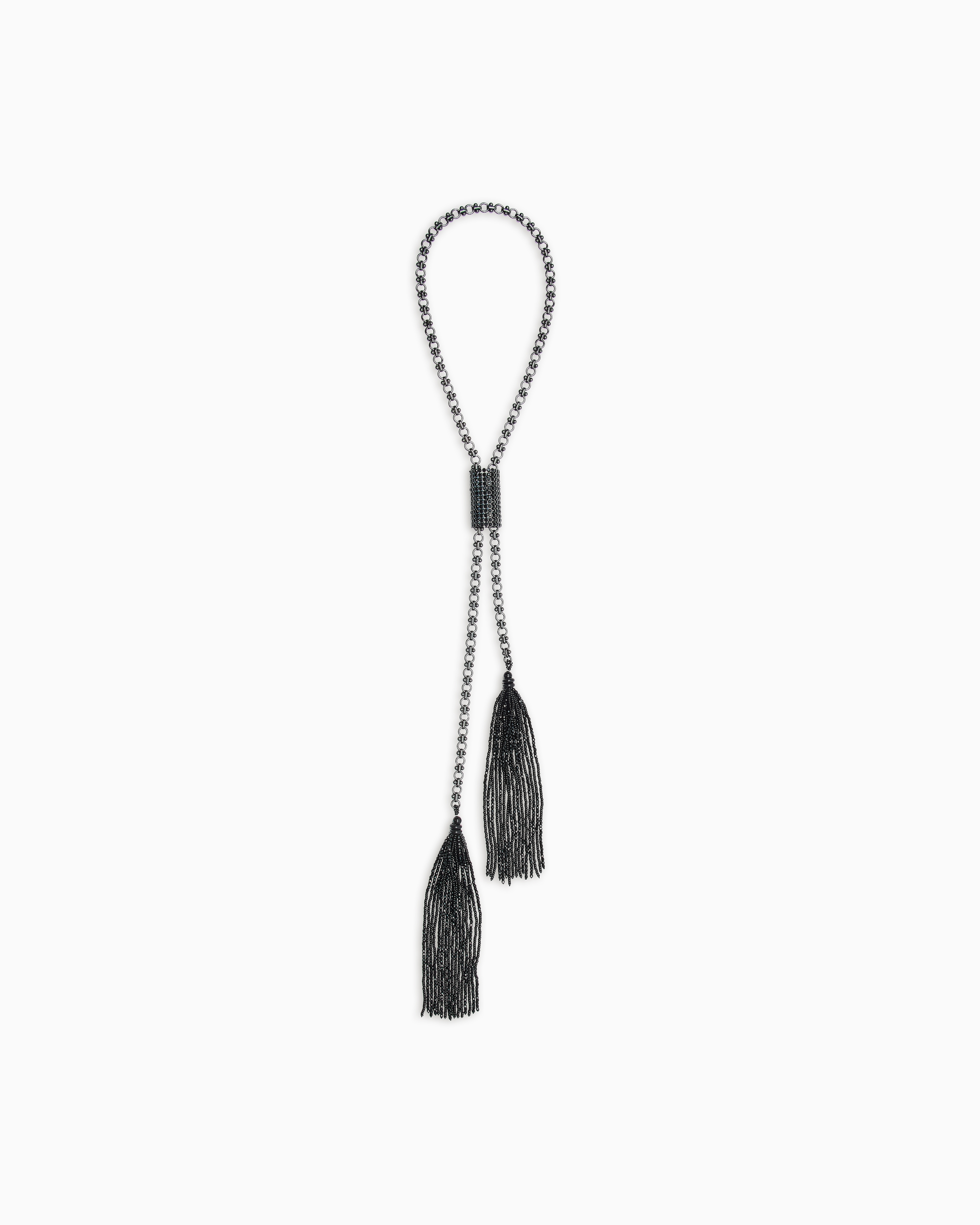 Giorgio Armani Black Long Chain Necklace With Beaded Tassels