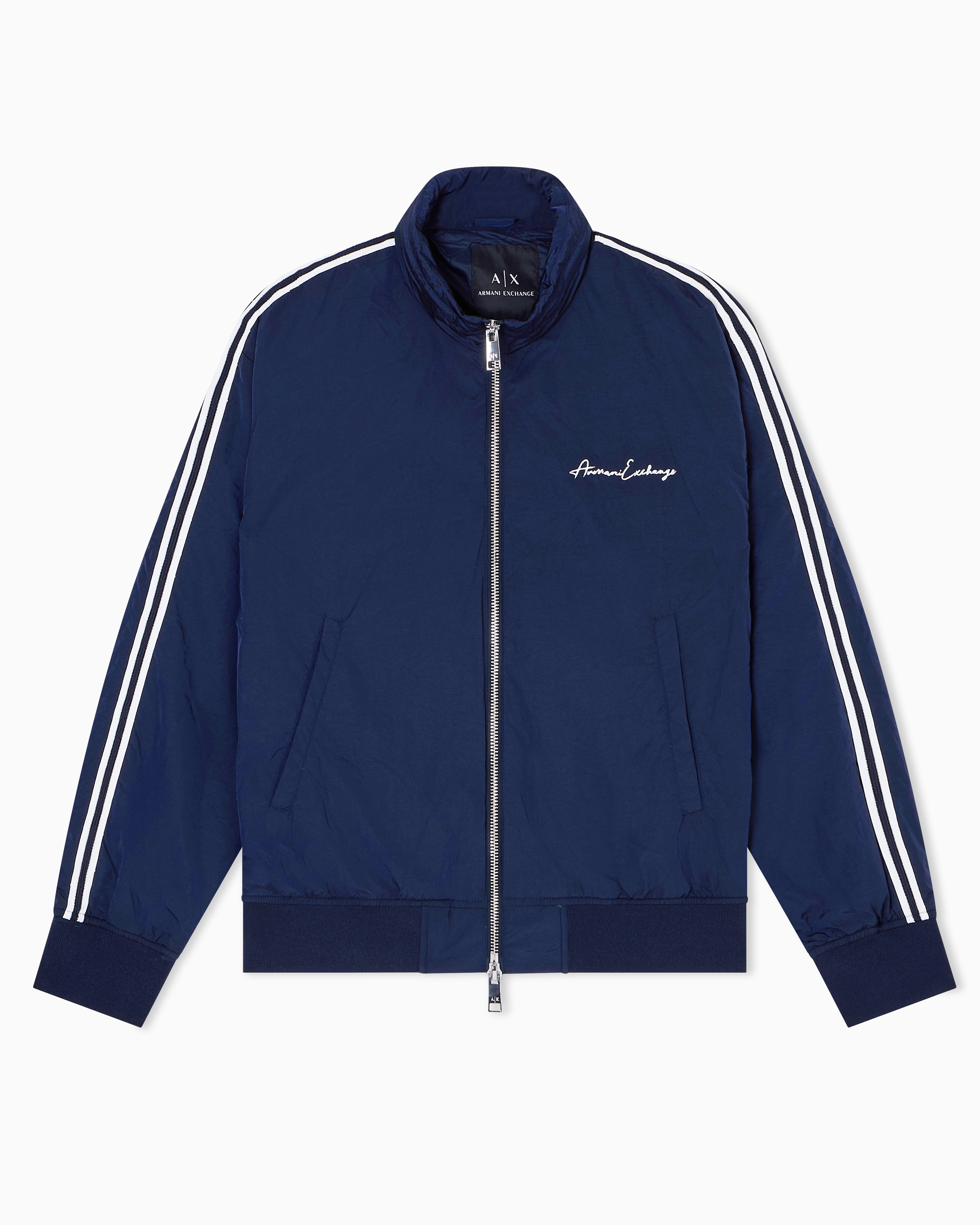 Armani Exchange Navy Blue Contrasting Bands Jacket With Zip