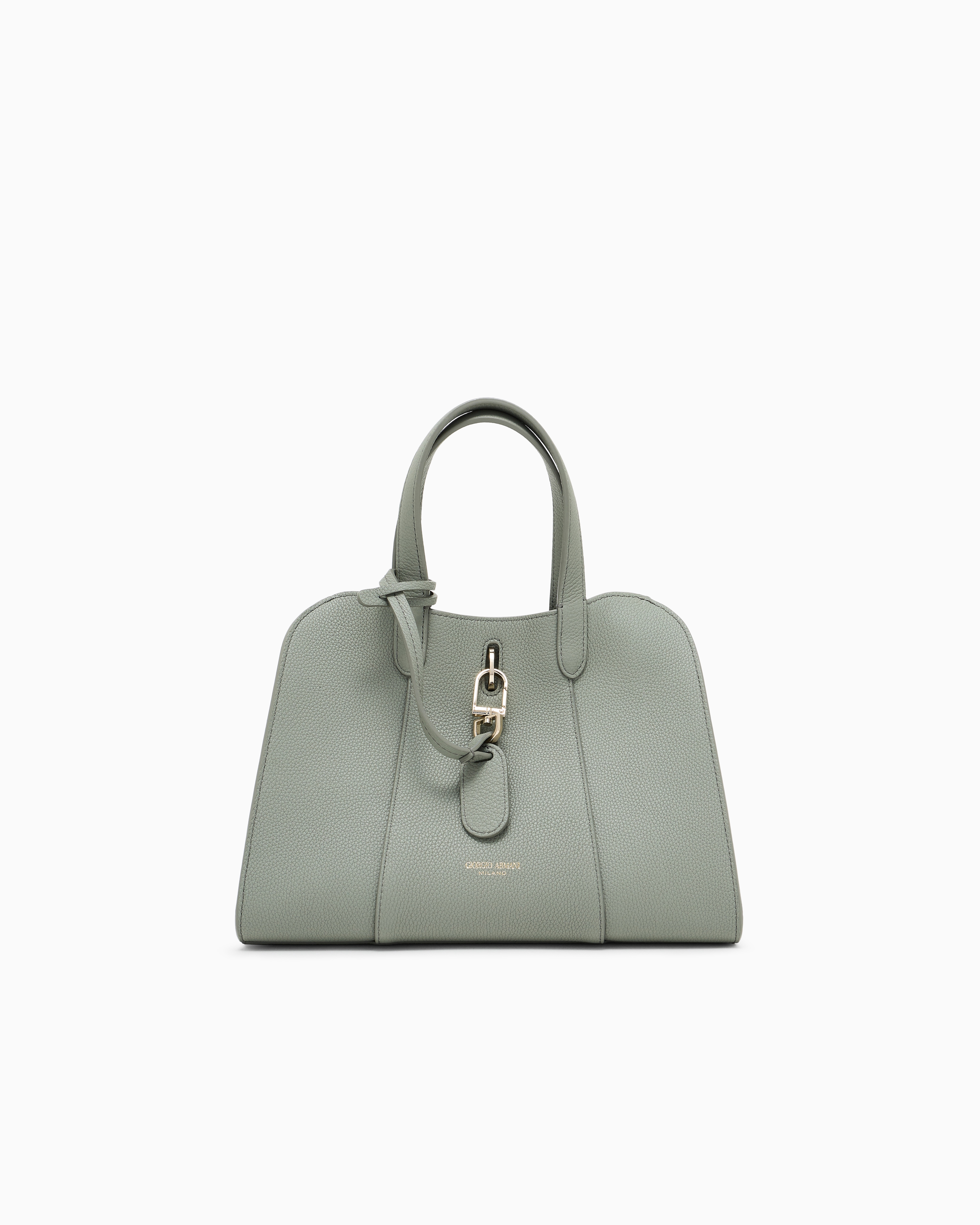 Giorgio Armani Green Small Tote Bag In Pebbled Leather