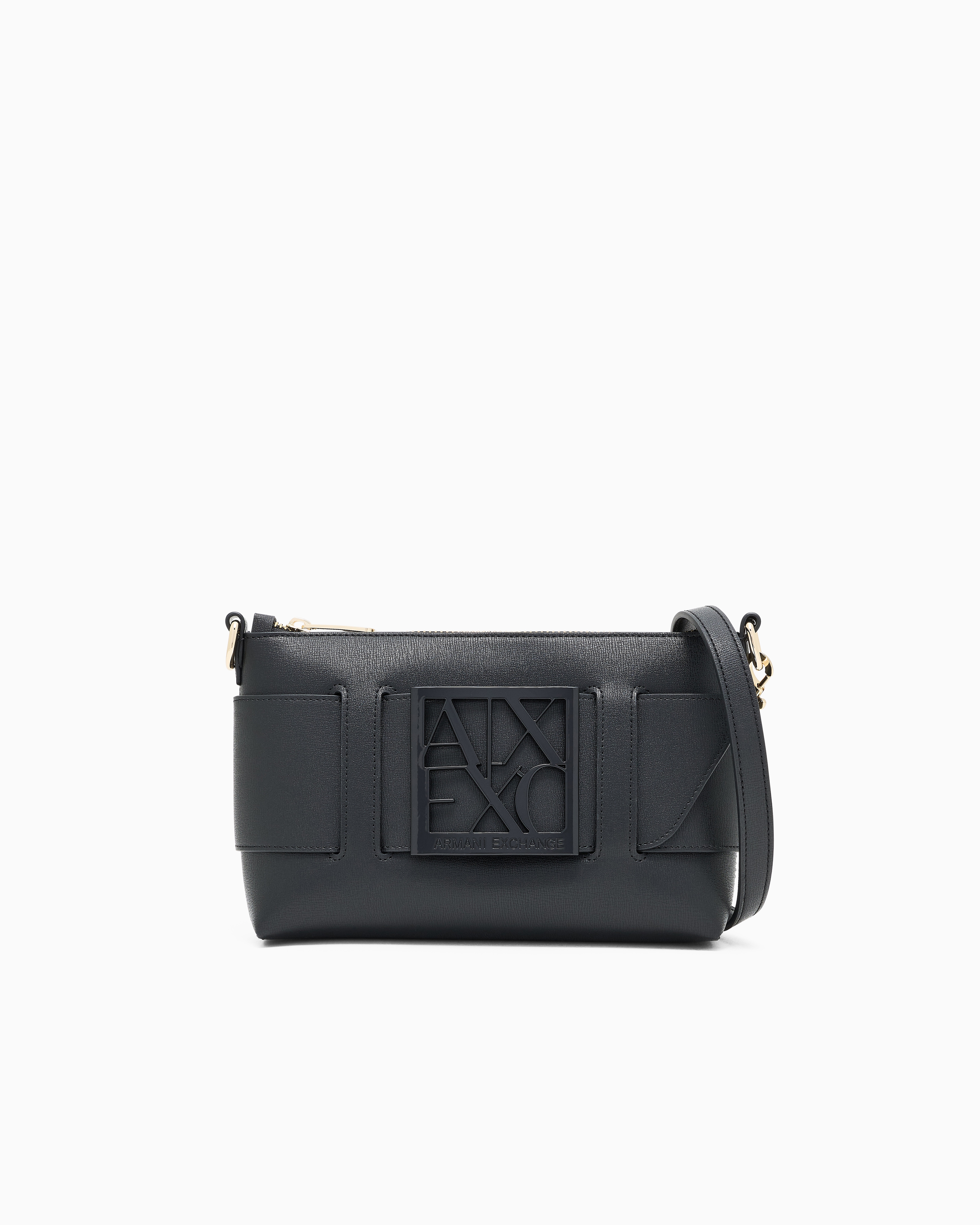 Armani Exchange Black Logo Bag With Embossed Front And Adjustable Strap