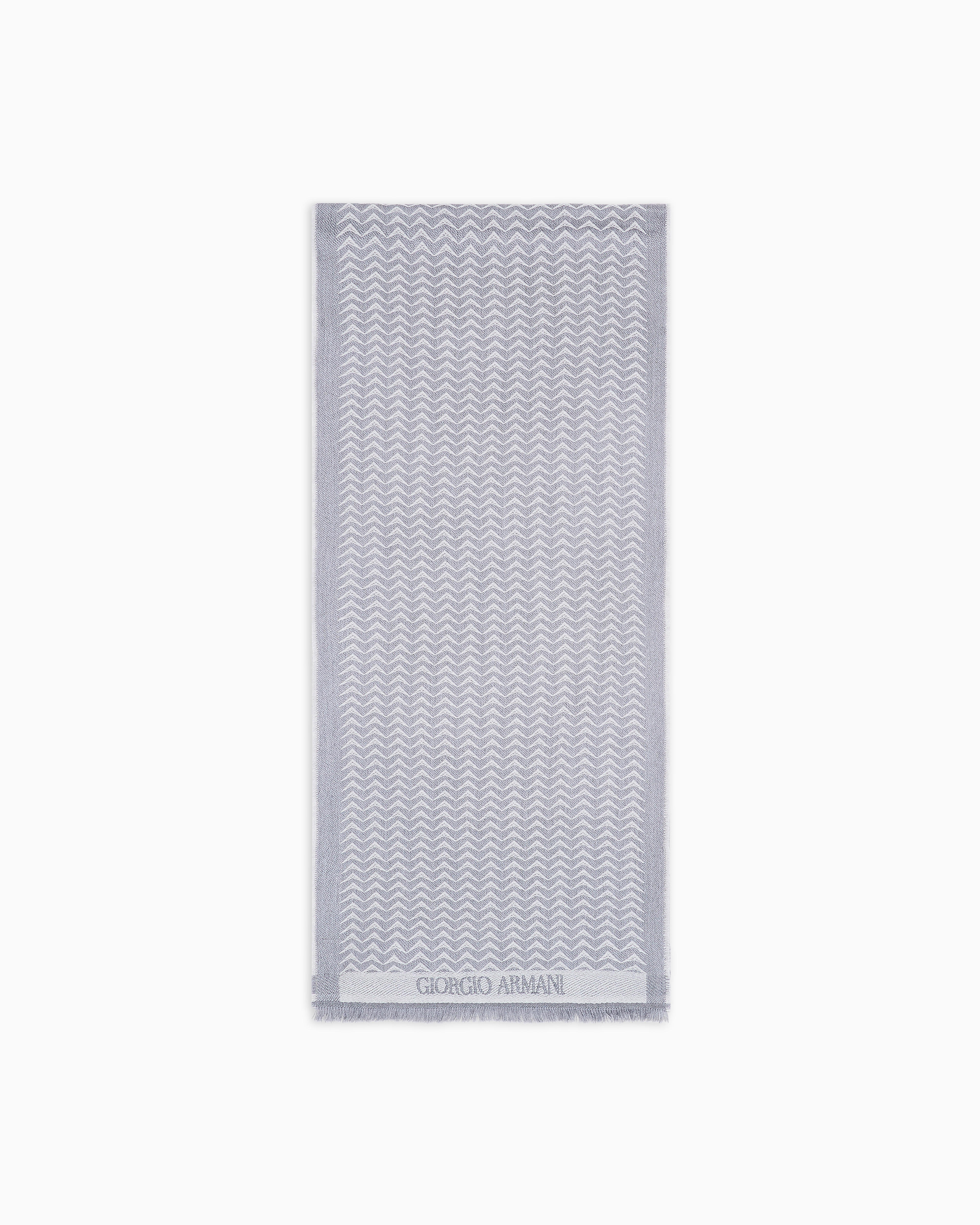 Giorgio Armani Grey Jacquard Virgin-Wool Scarf