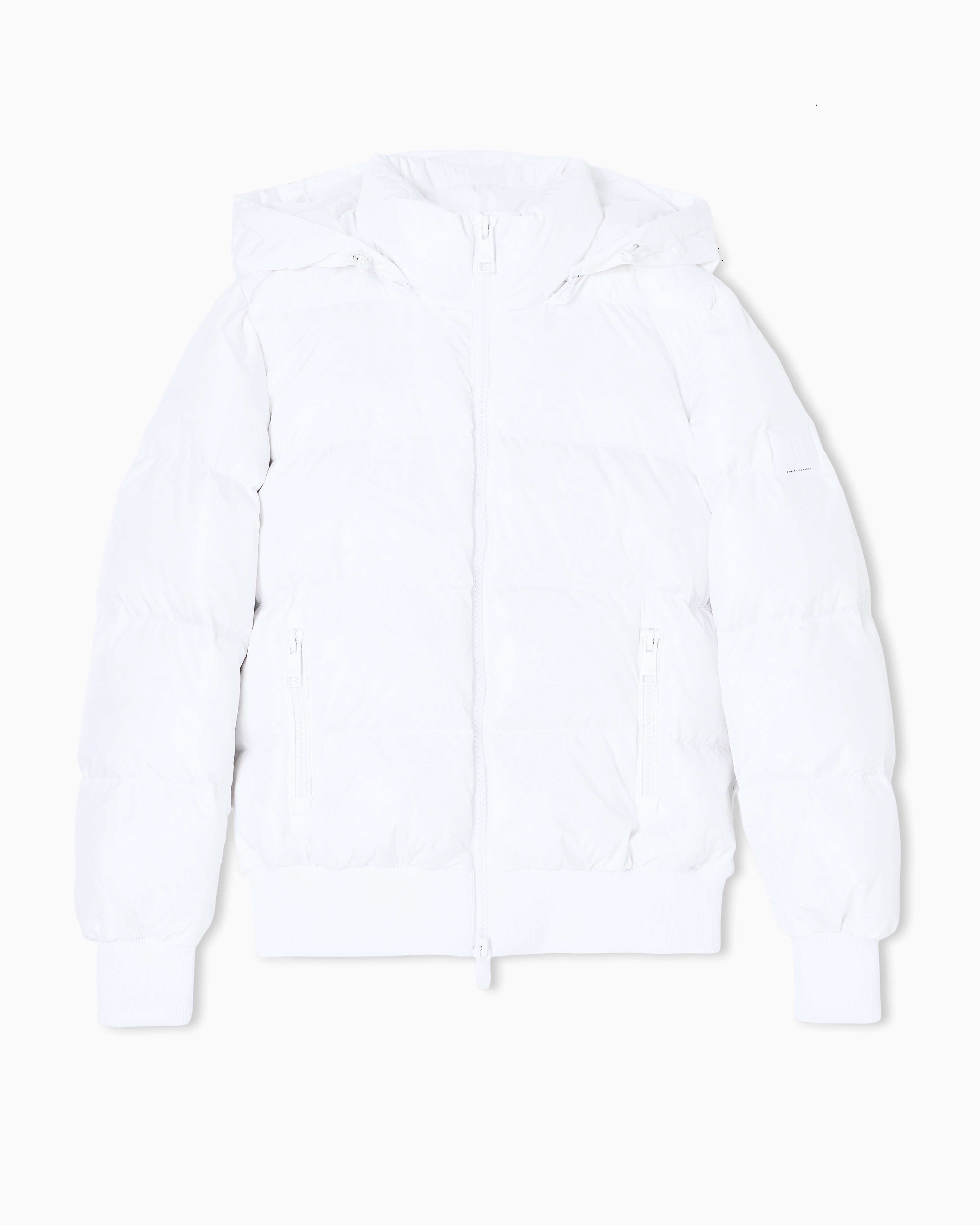 Armani Exchange White Quilted Hooded Down Jacket