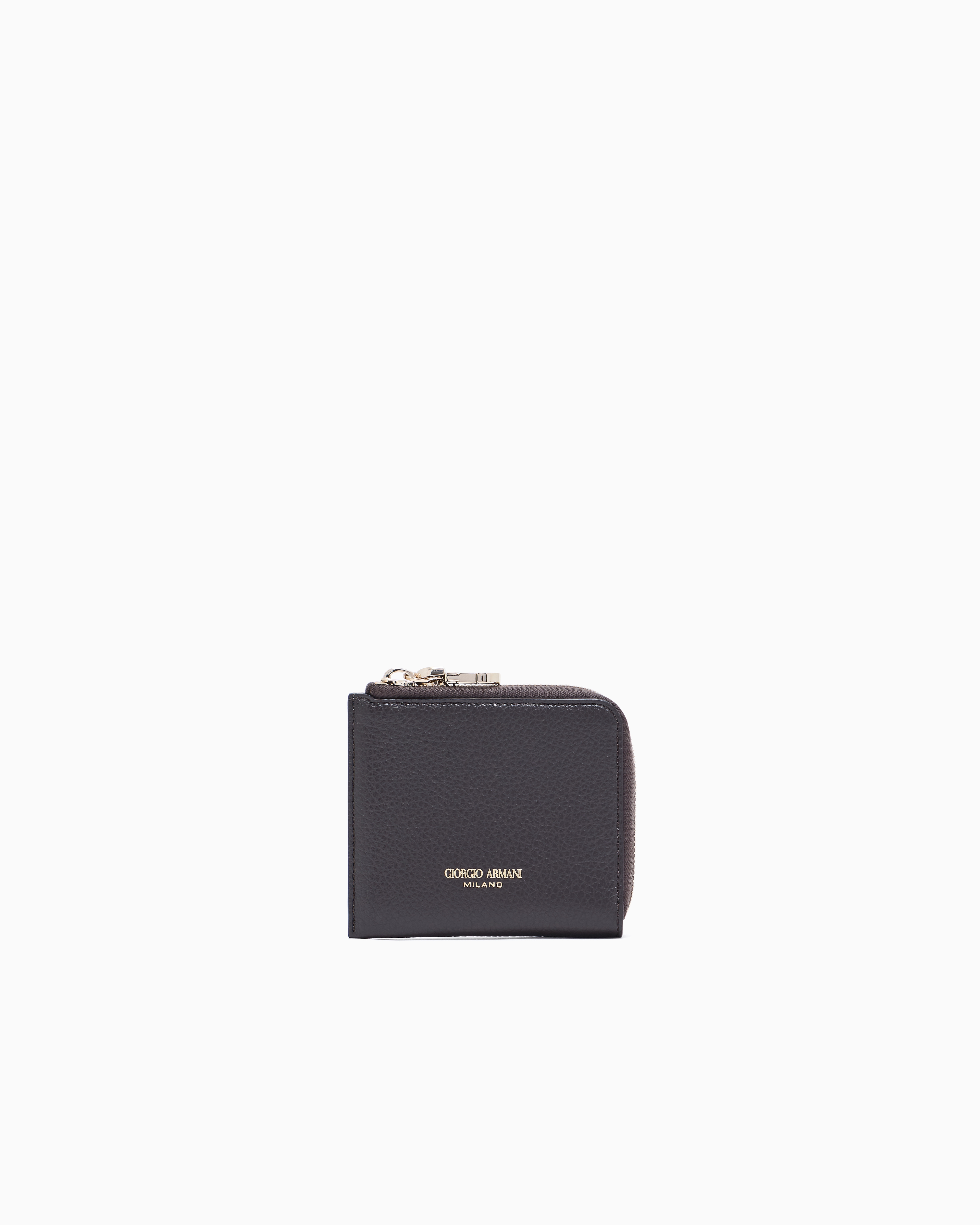 Giorgio Armani Brown Small Wrap-Around Zip Wallet In Pebbled Calfskin
