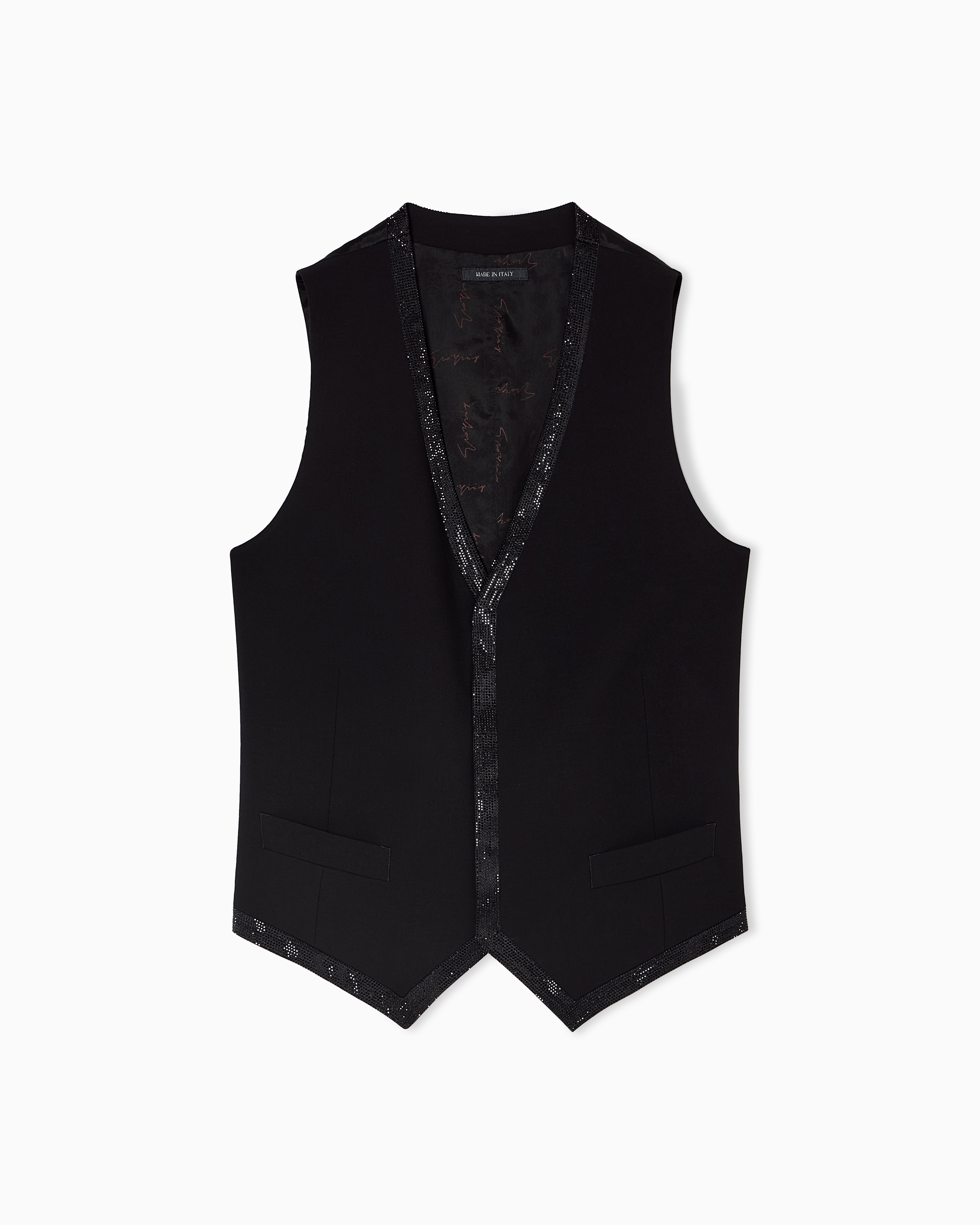 Giorgio Armani Black Giorgio’s Single-Breasted Waistcoat In Wool Crêpe With Rhinestones