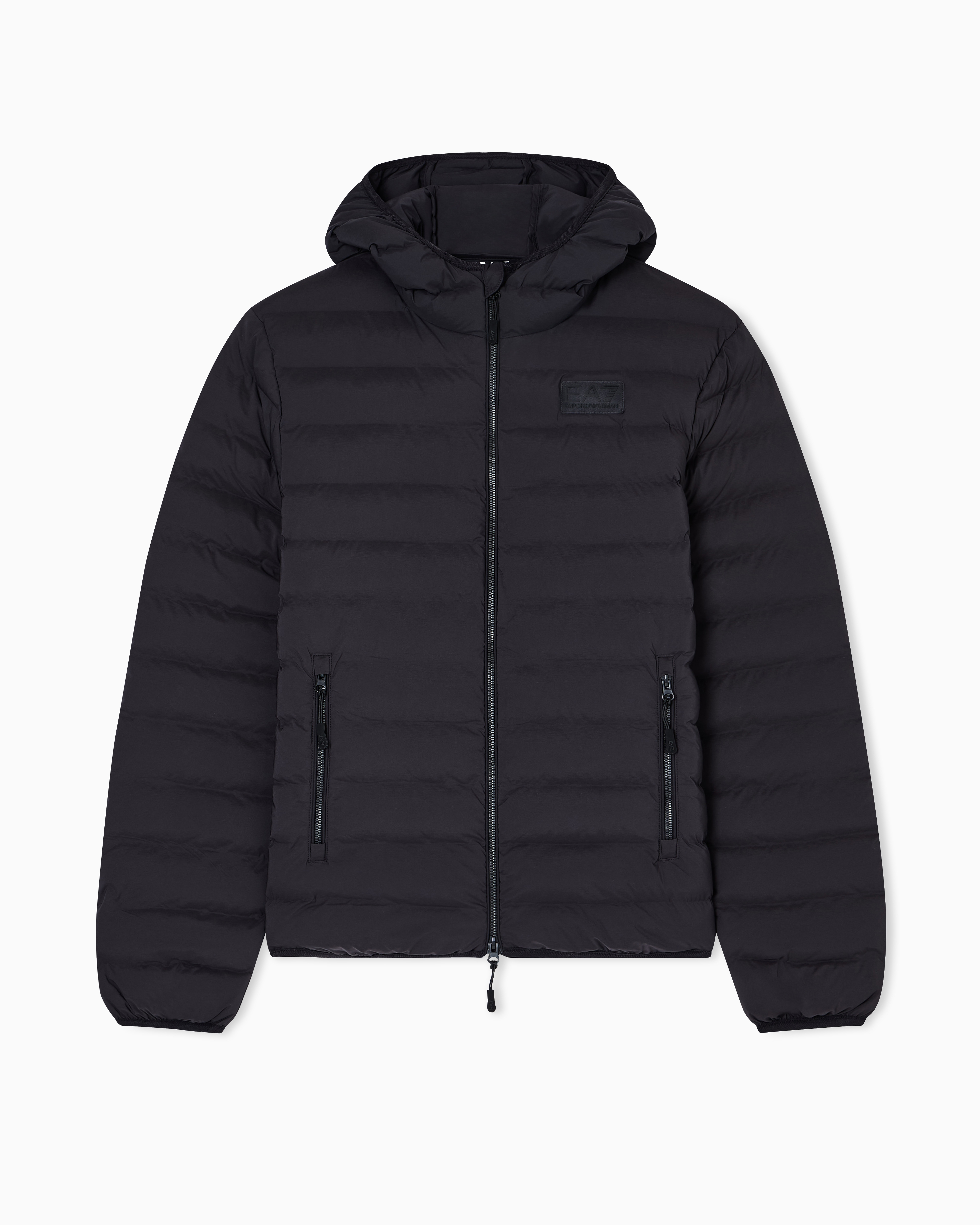 Ea7 Black Technical Fabric Padded Jacket With Hood