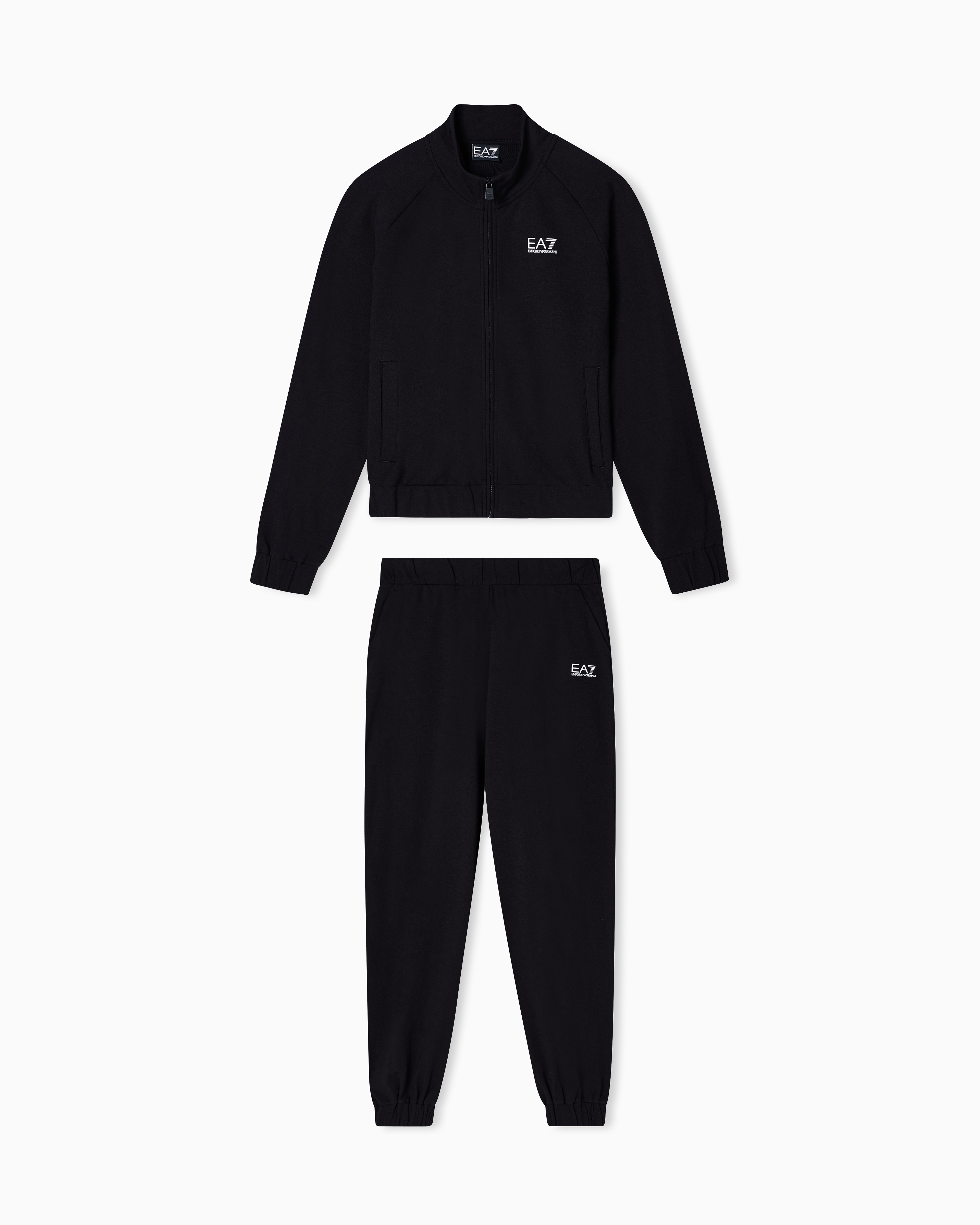 Ea7 Black Stretch Cotton-Blend Tracksuit With Logo