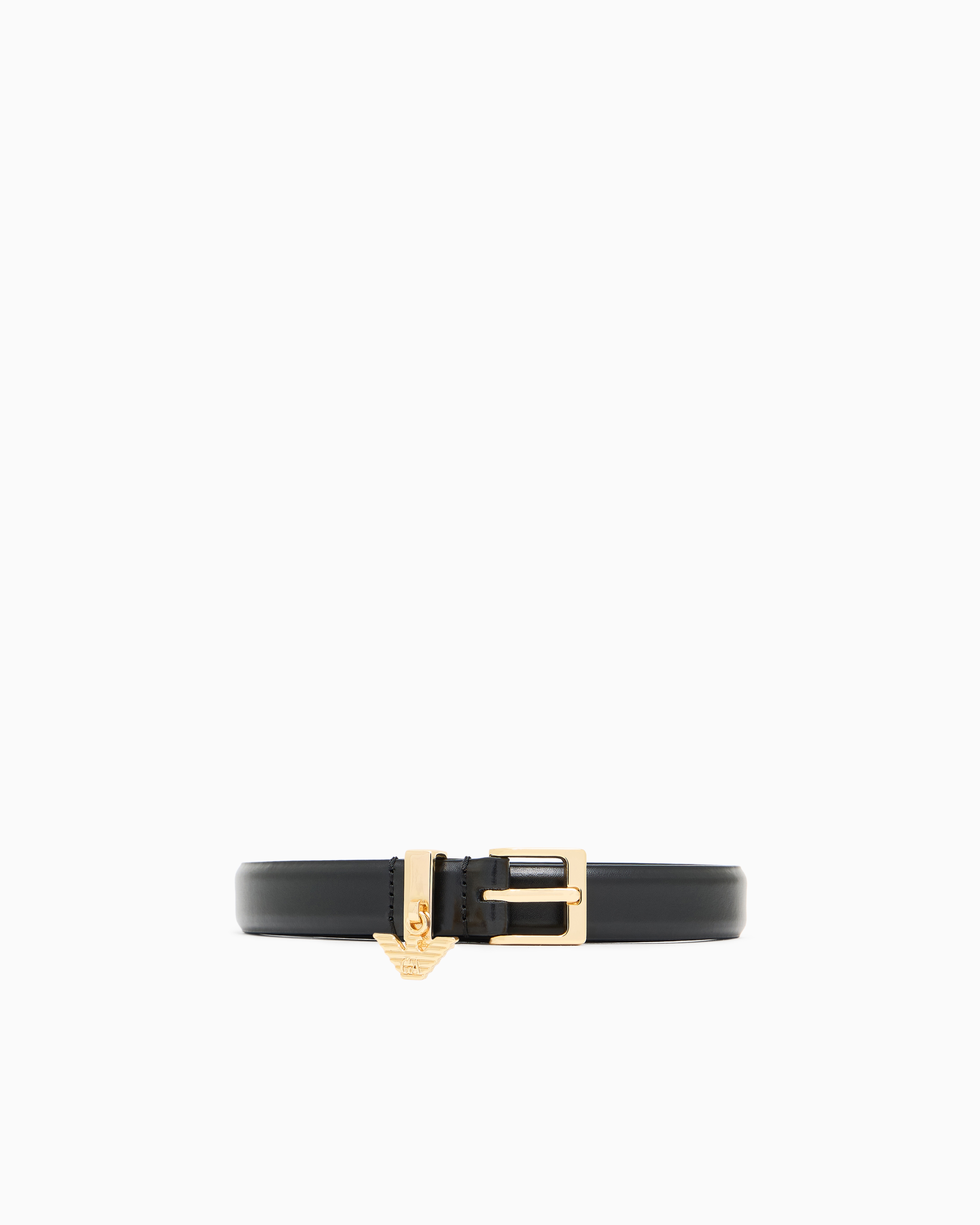 Emporio Armani Black Smooth Leather Belt With Eagle Logo Charm