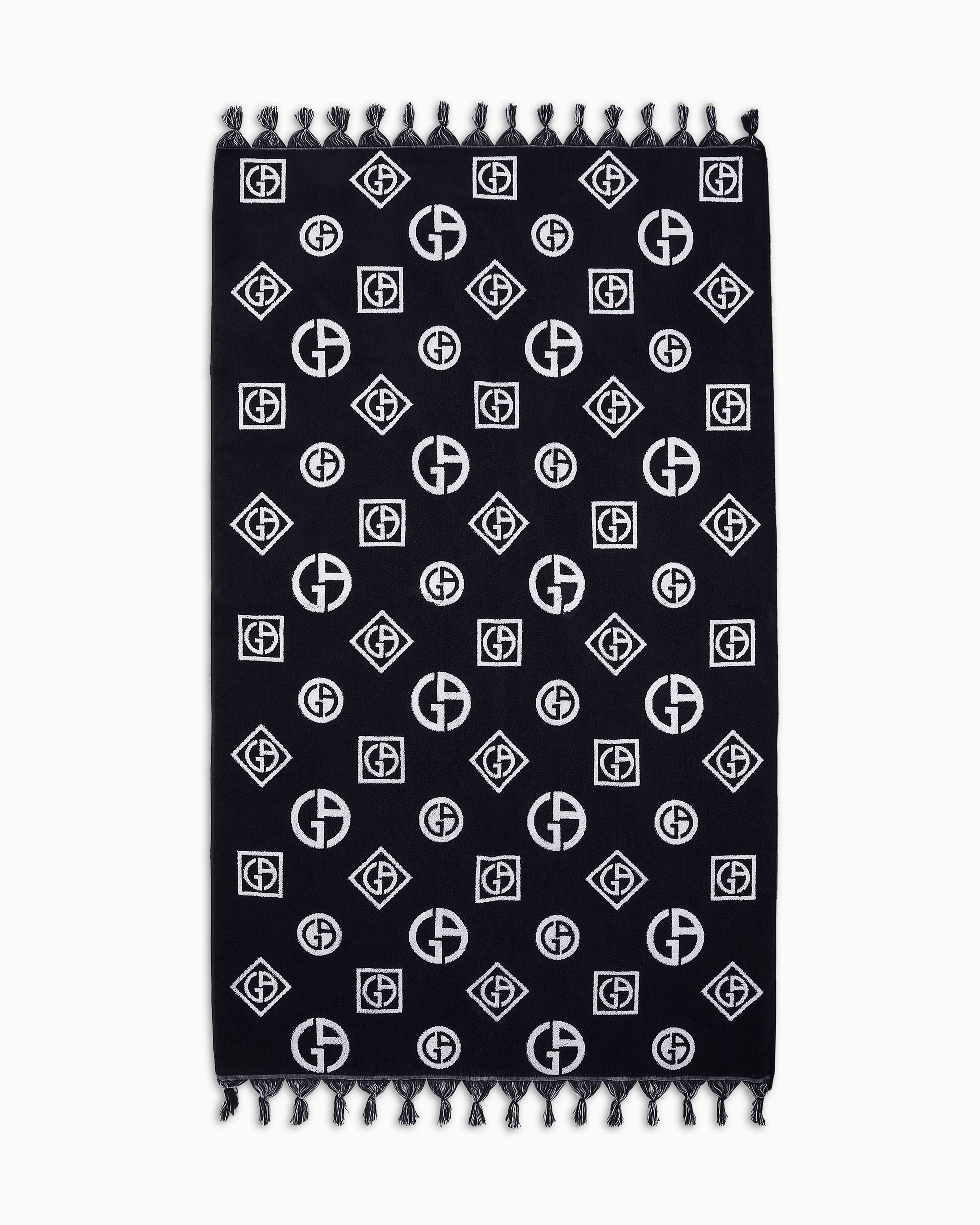 Giorgio Armani Blue Cotton Beach Towel With An All-Over Jacquard Motif