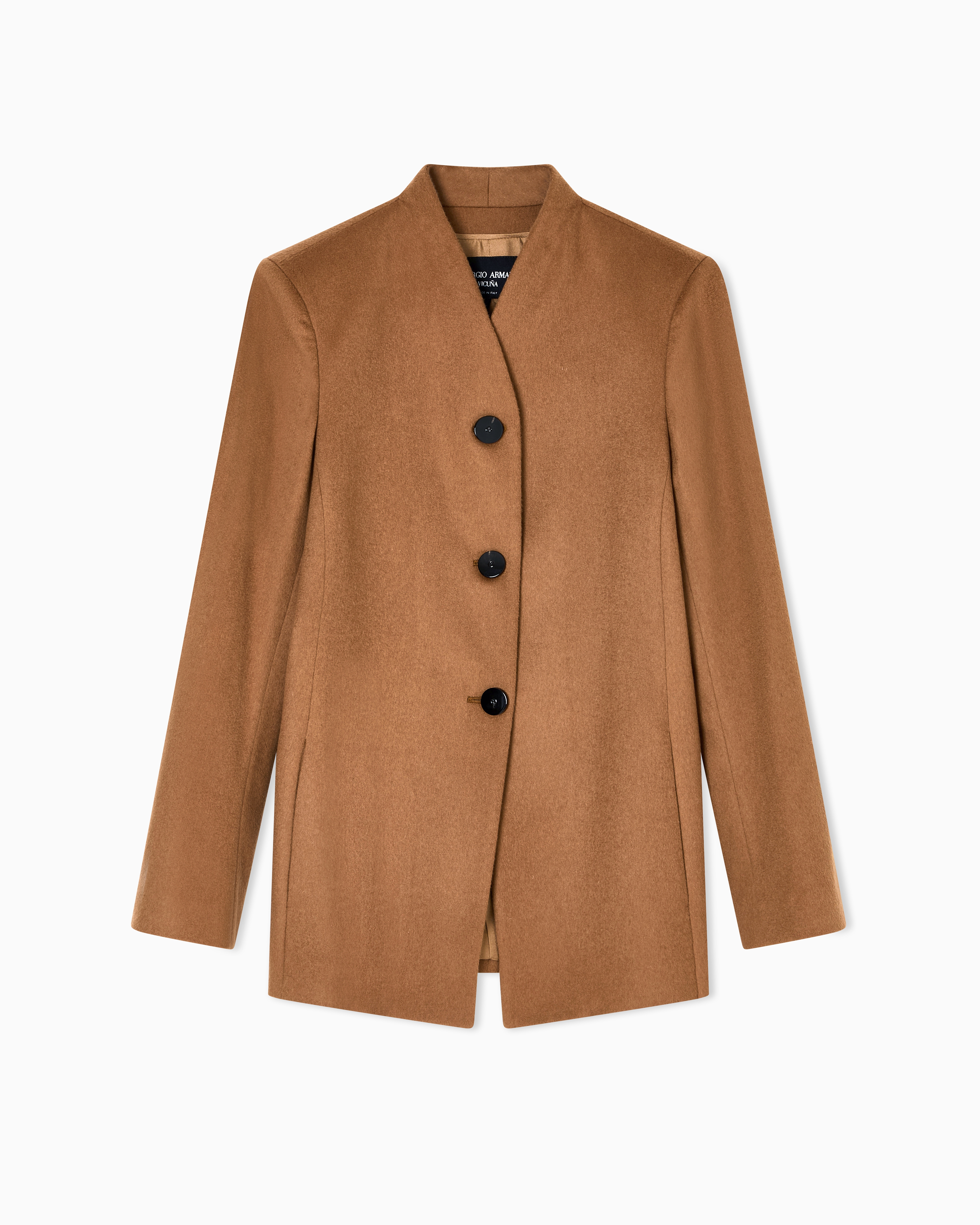 Giorgio Armani Camel Single-Breasted Jacket In Vicuña Wool