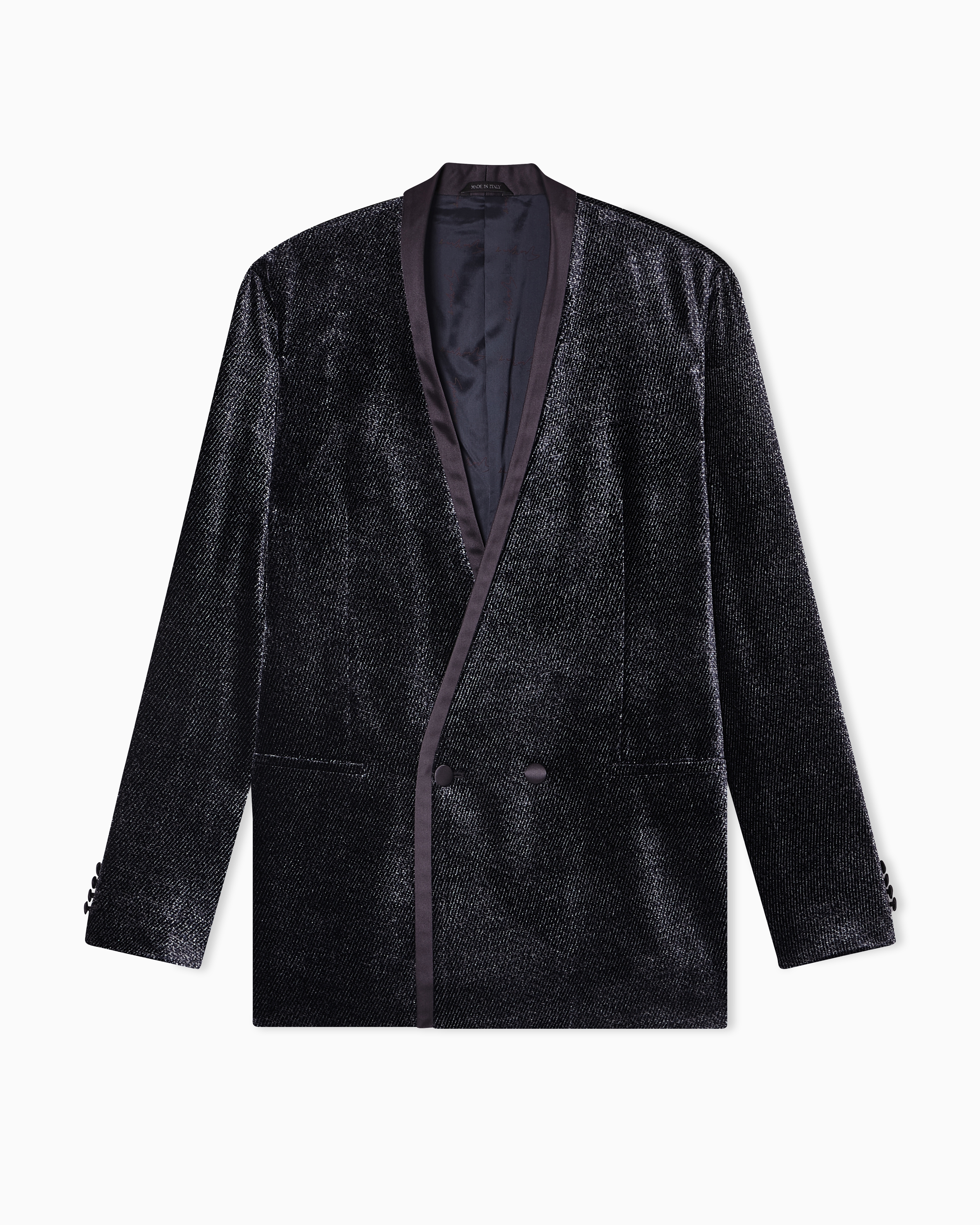 Giorgio Armani Blue Giorgio’s Double-Breasted Tuxedo Jacket In Micro Devoré Velvet