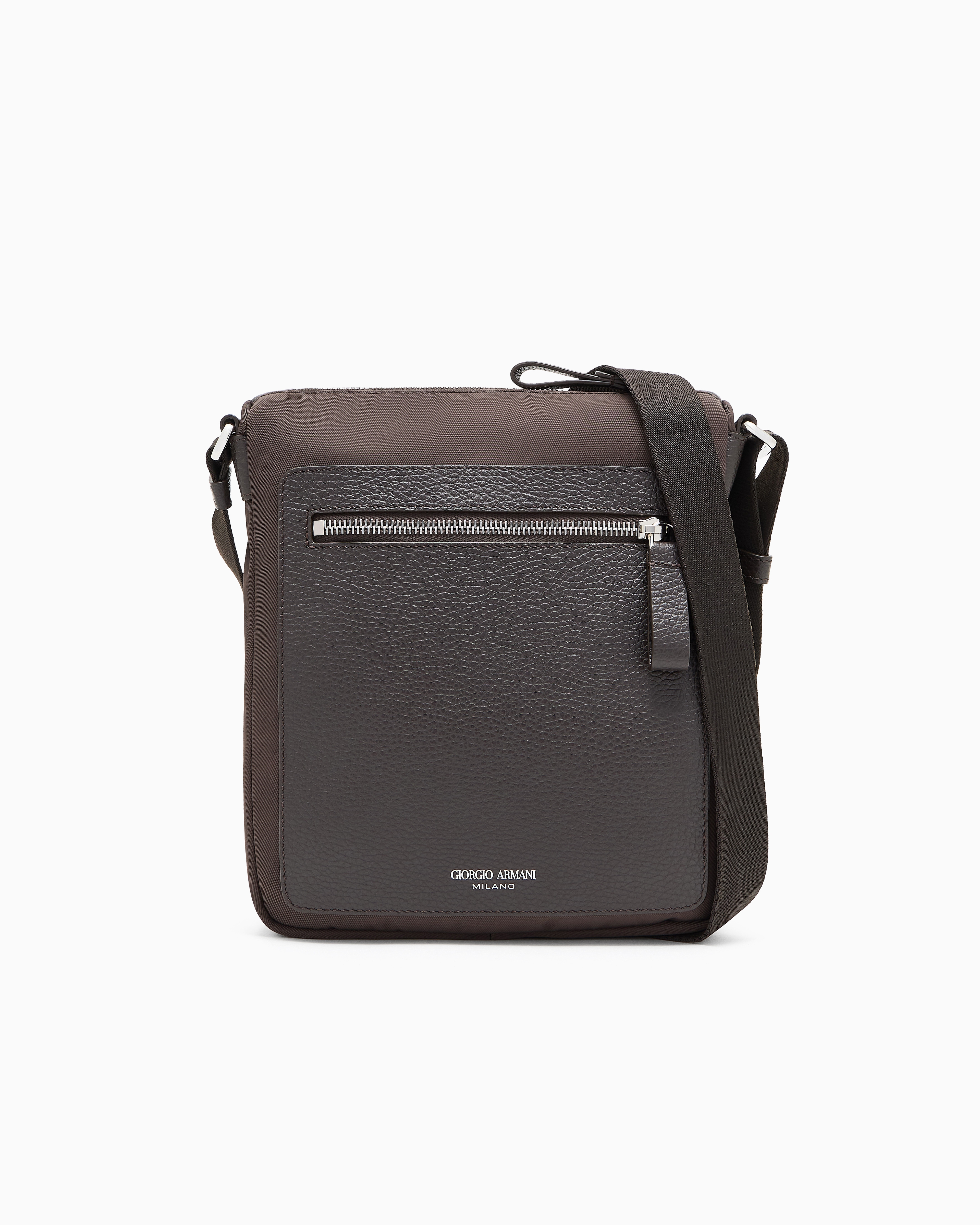 Giorgio Armani Brown Crossbody Bag In Nylon And Pebbled Leather