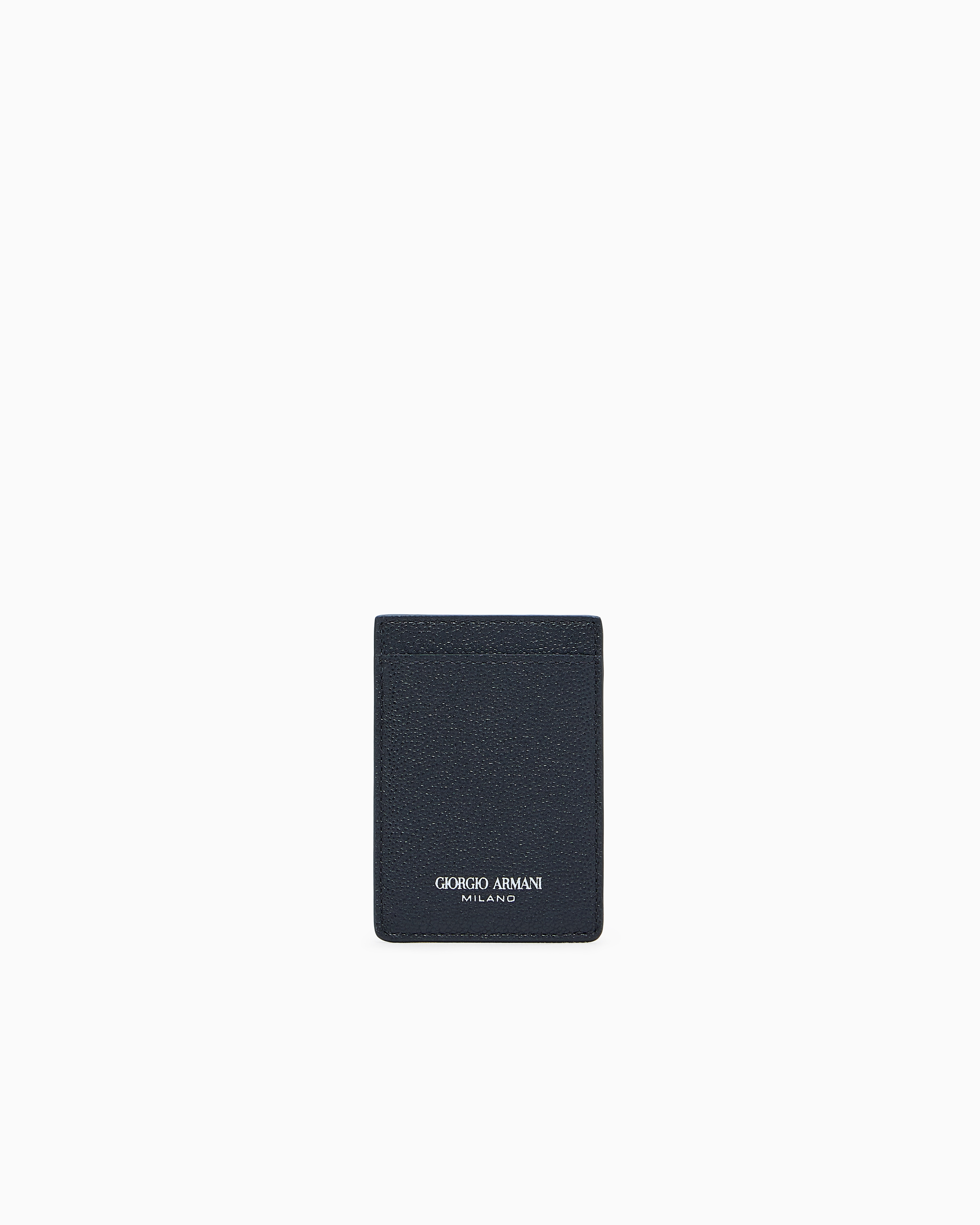 Giorgio Armani Black Magnetic Card Holder In Pebbled Calfskin