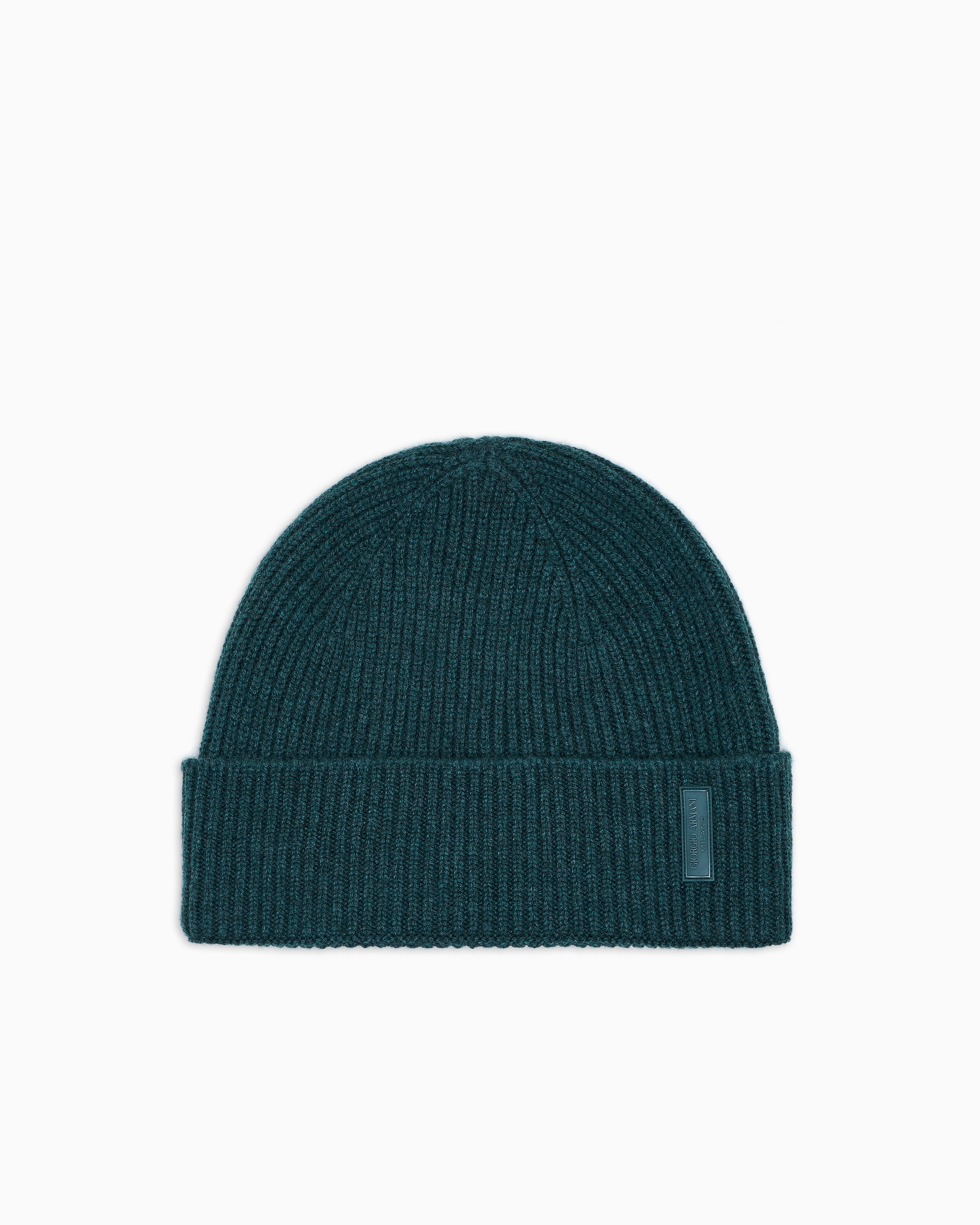 Giorgio Armani Green Ribbed Cashmere Beanie With Cuff