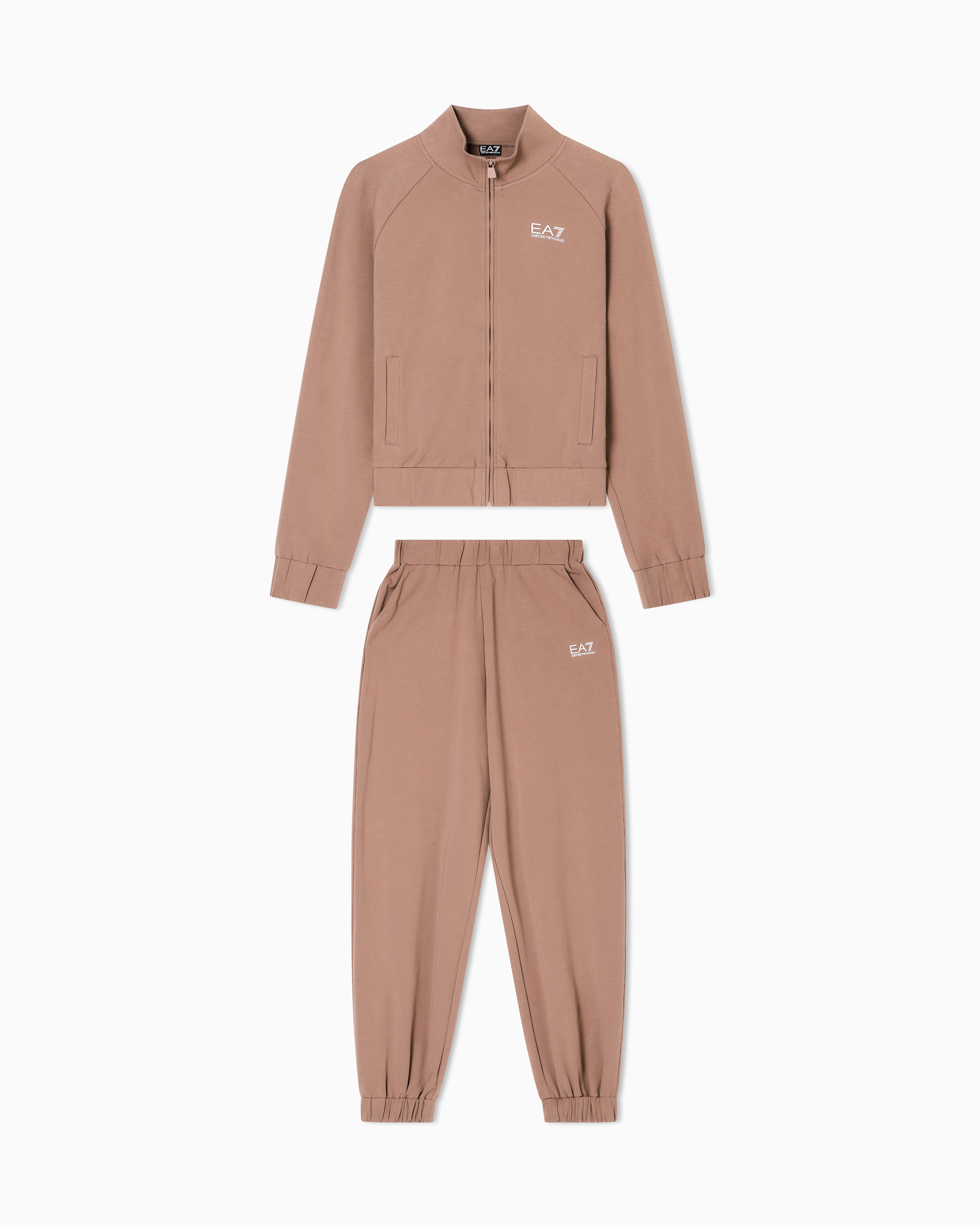 Ea7 Brown Stretch Cotton-Blend Tracksuit With Logo