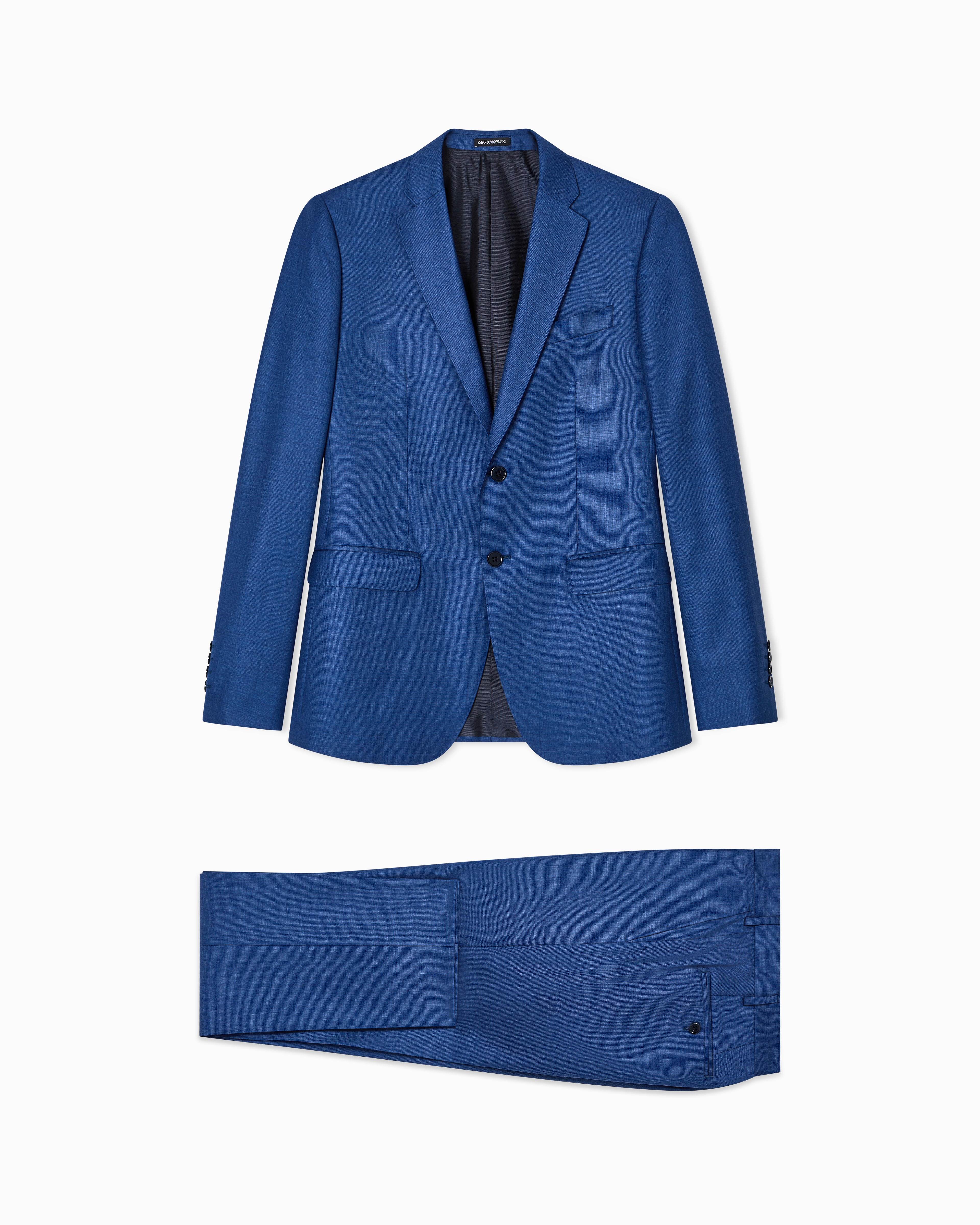 Emporio Armani Blue Single Breasted Suit In Virgin Wool Grisaille