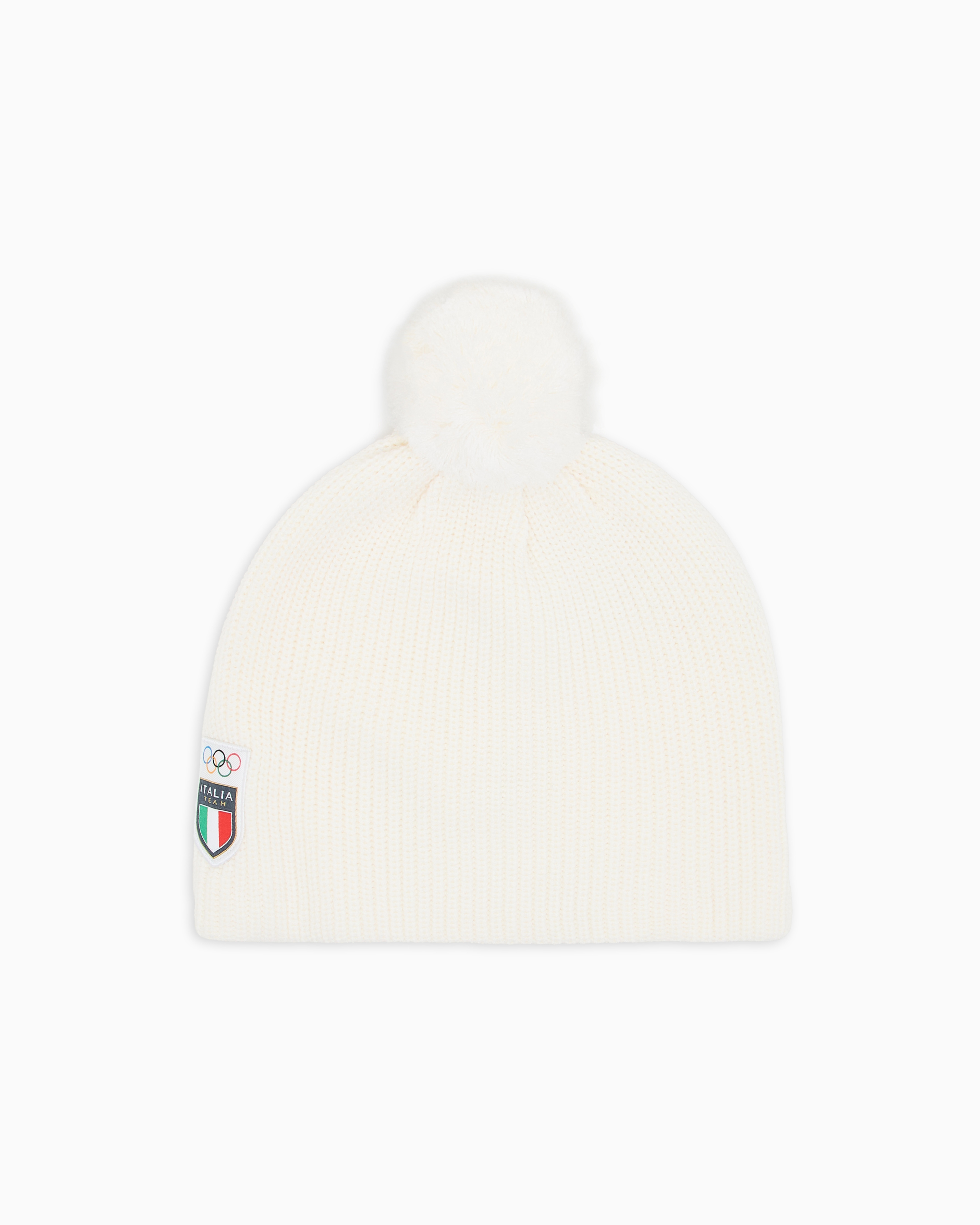 Ea7 Wool-blend Beanie With Pom-pom In White