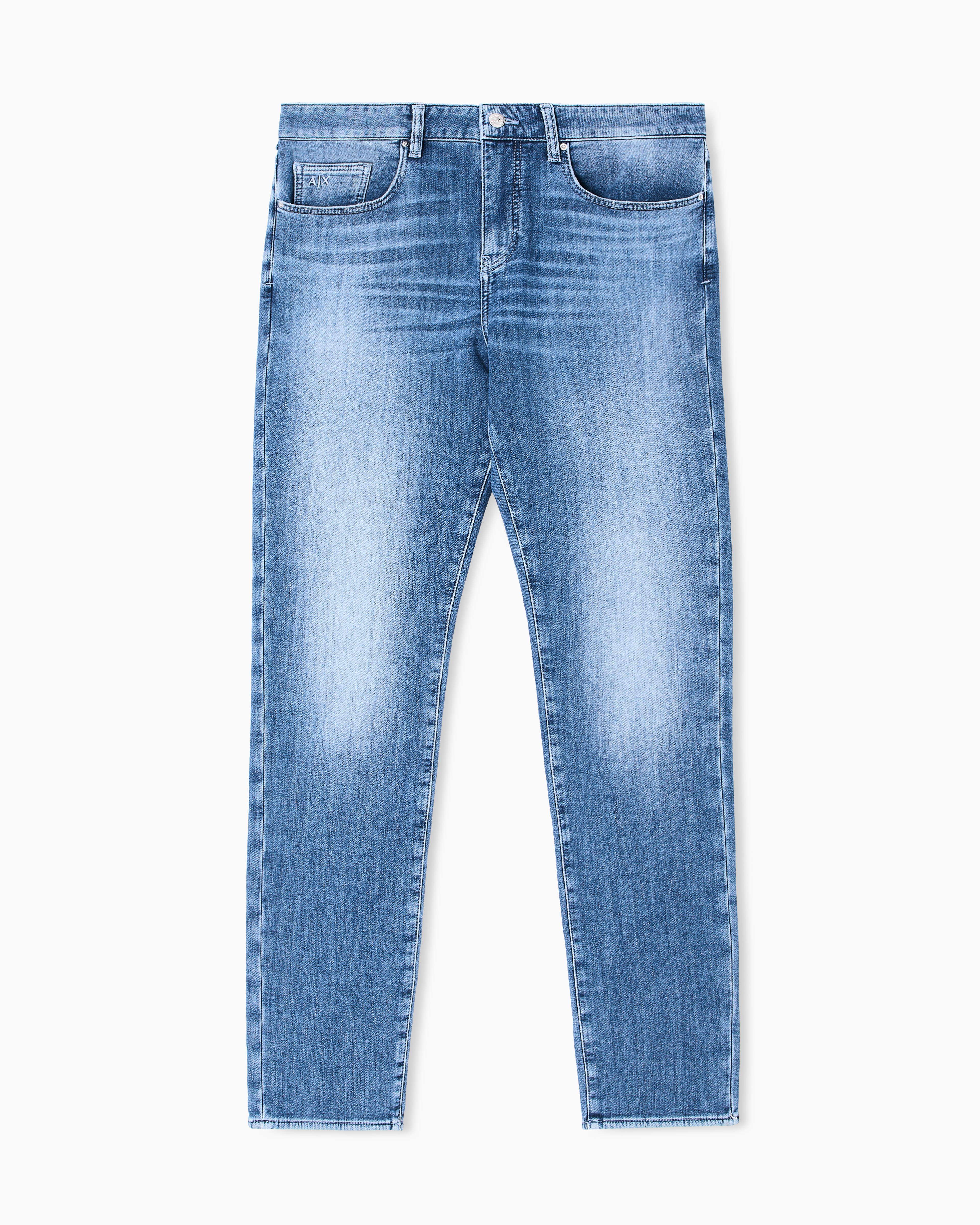 Armani Exchange Men's Blue Denim Jeans In A Slim Fit With Five Pockets Essential Denim