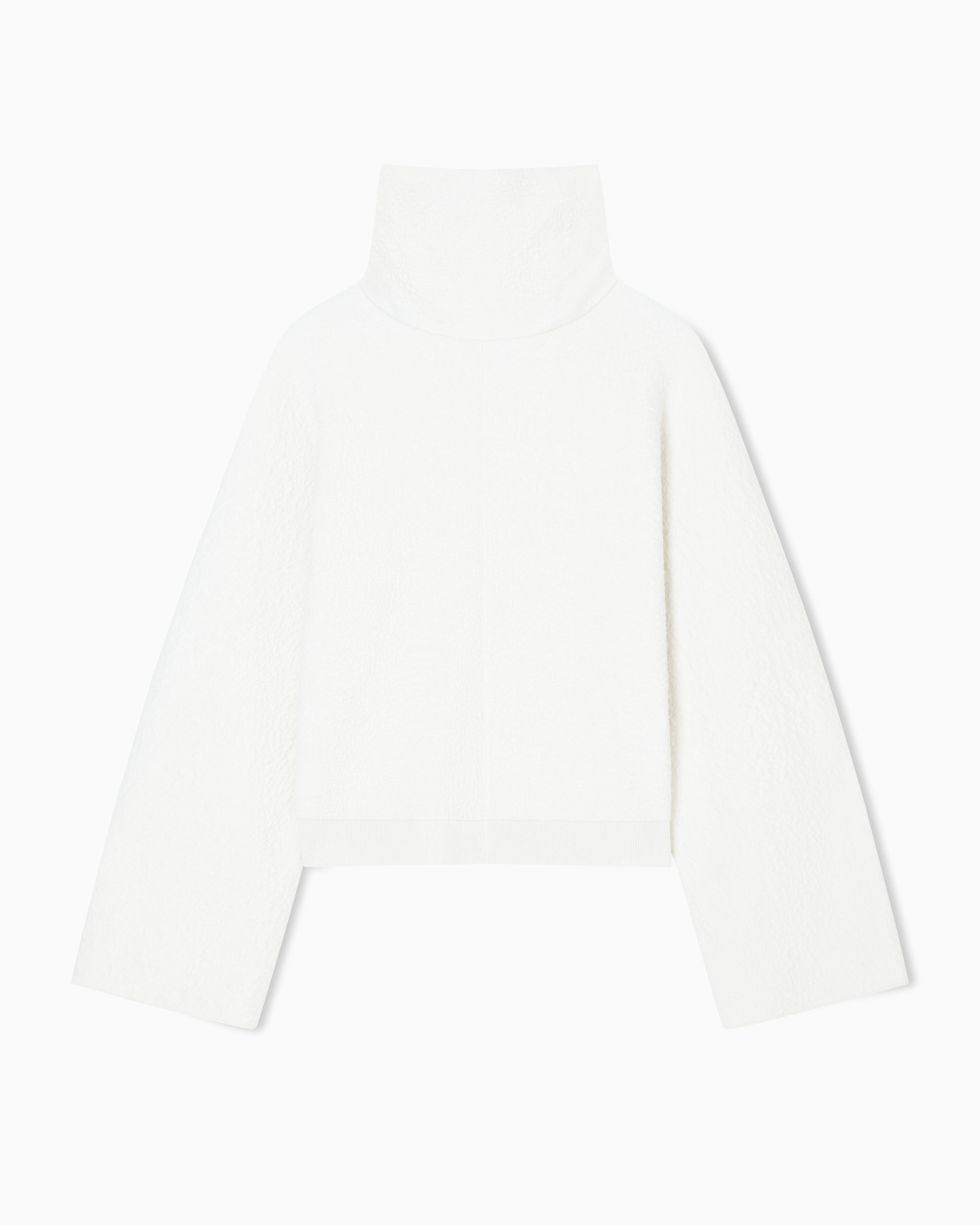 Giorgio Armani White Knit Jumper In Cashmere Seersucker With Mock Neck Icon
