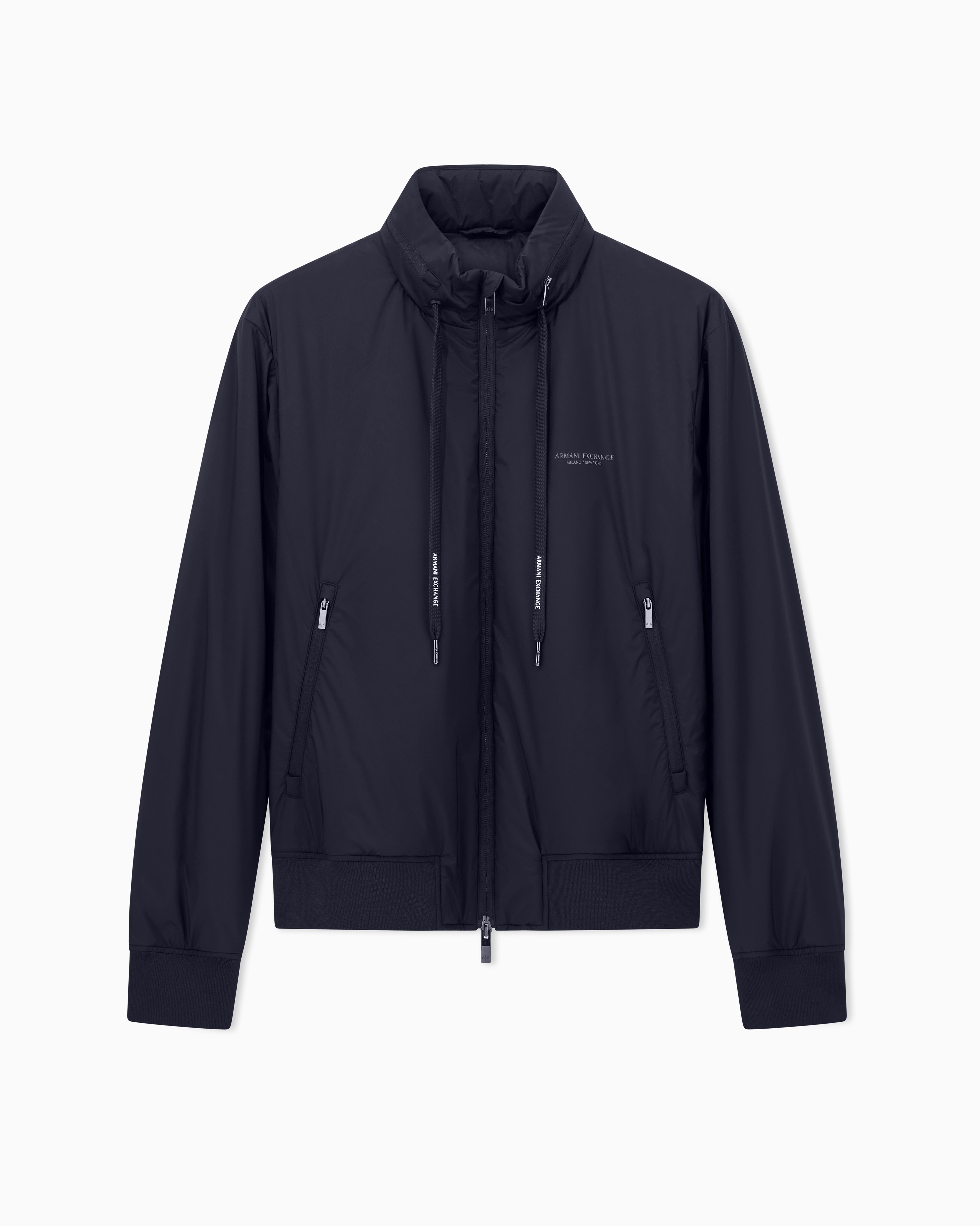 Armani Exchange Navy Blue Stretch Nylon Jacket With Zip