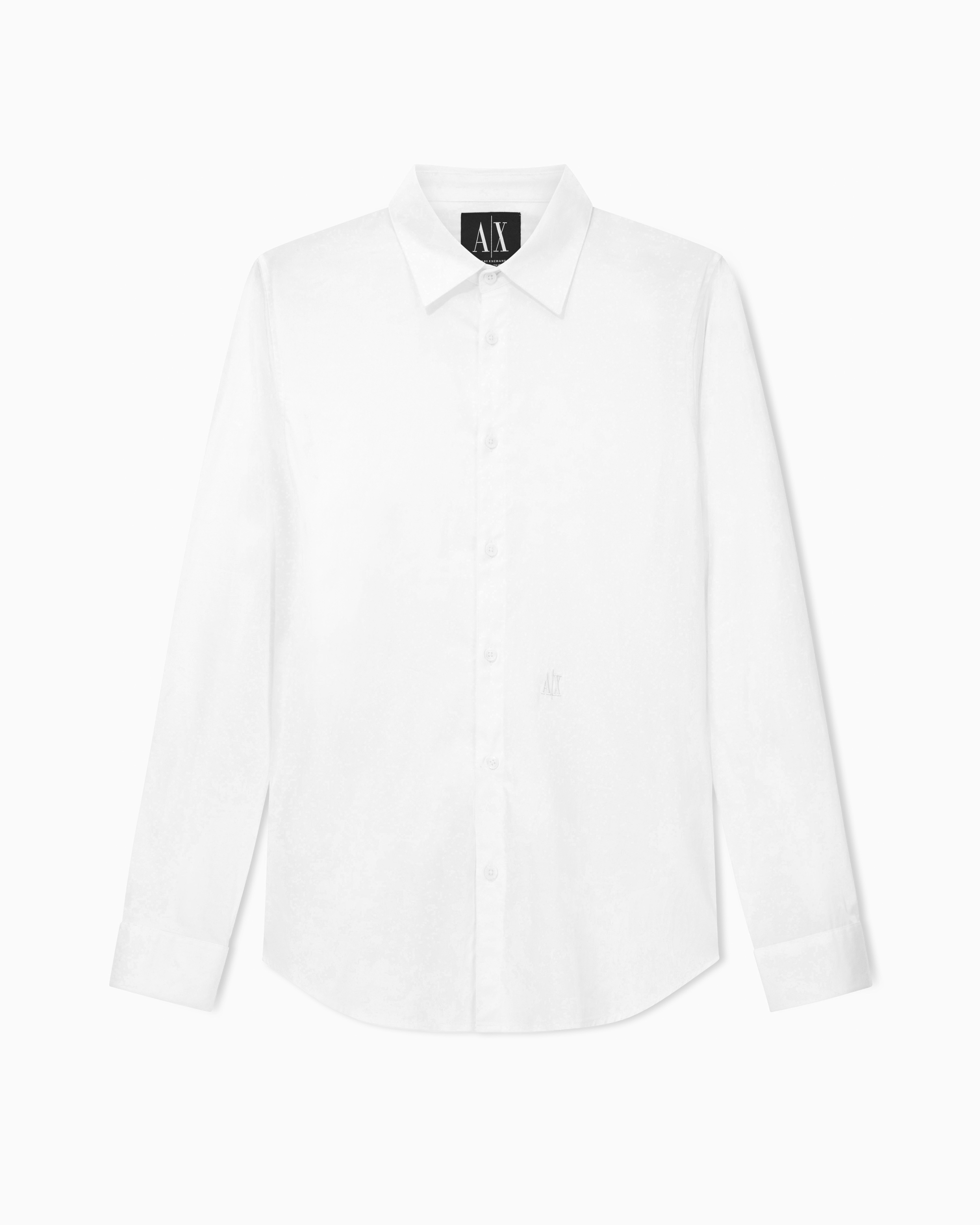 Armani Exchange Men's White Classic Stretch Cotton Satin Shirt