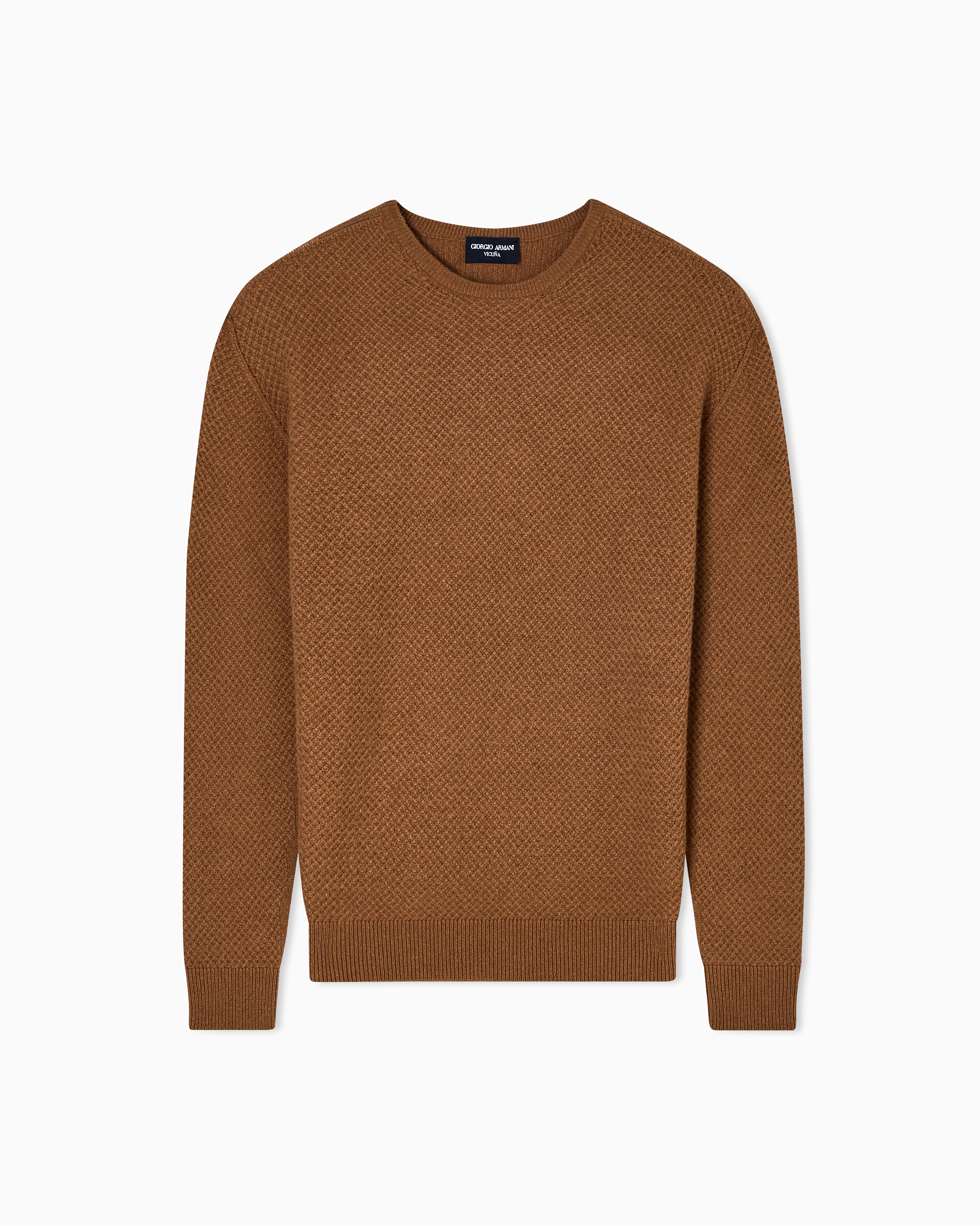 Giorgio Armani Camel Vicuña Wool Crew-Neck Jumper