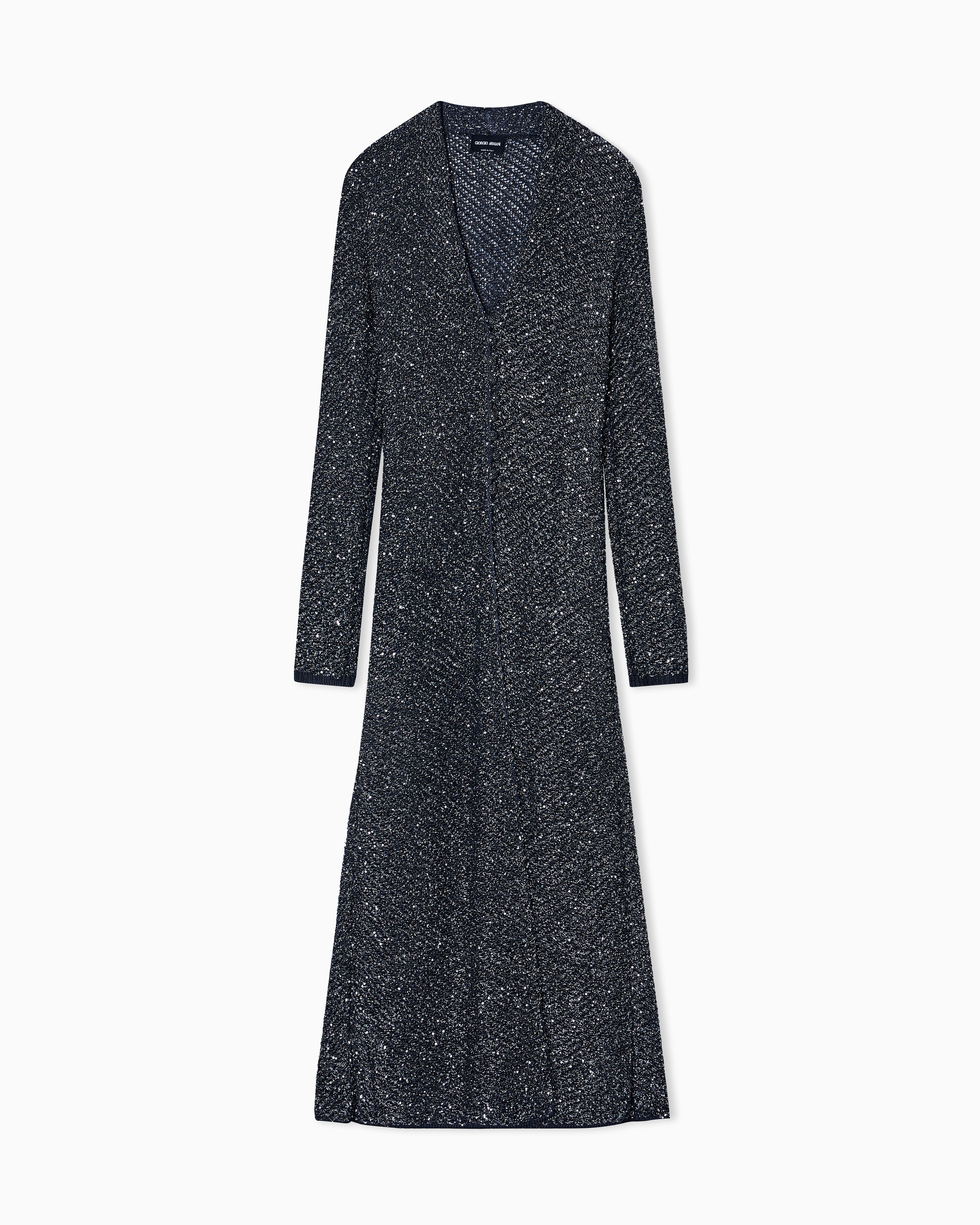 Giorgio Armani Blue Long Cardigan In A Viscose And Lurex Knit With Sequins