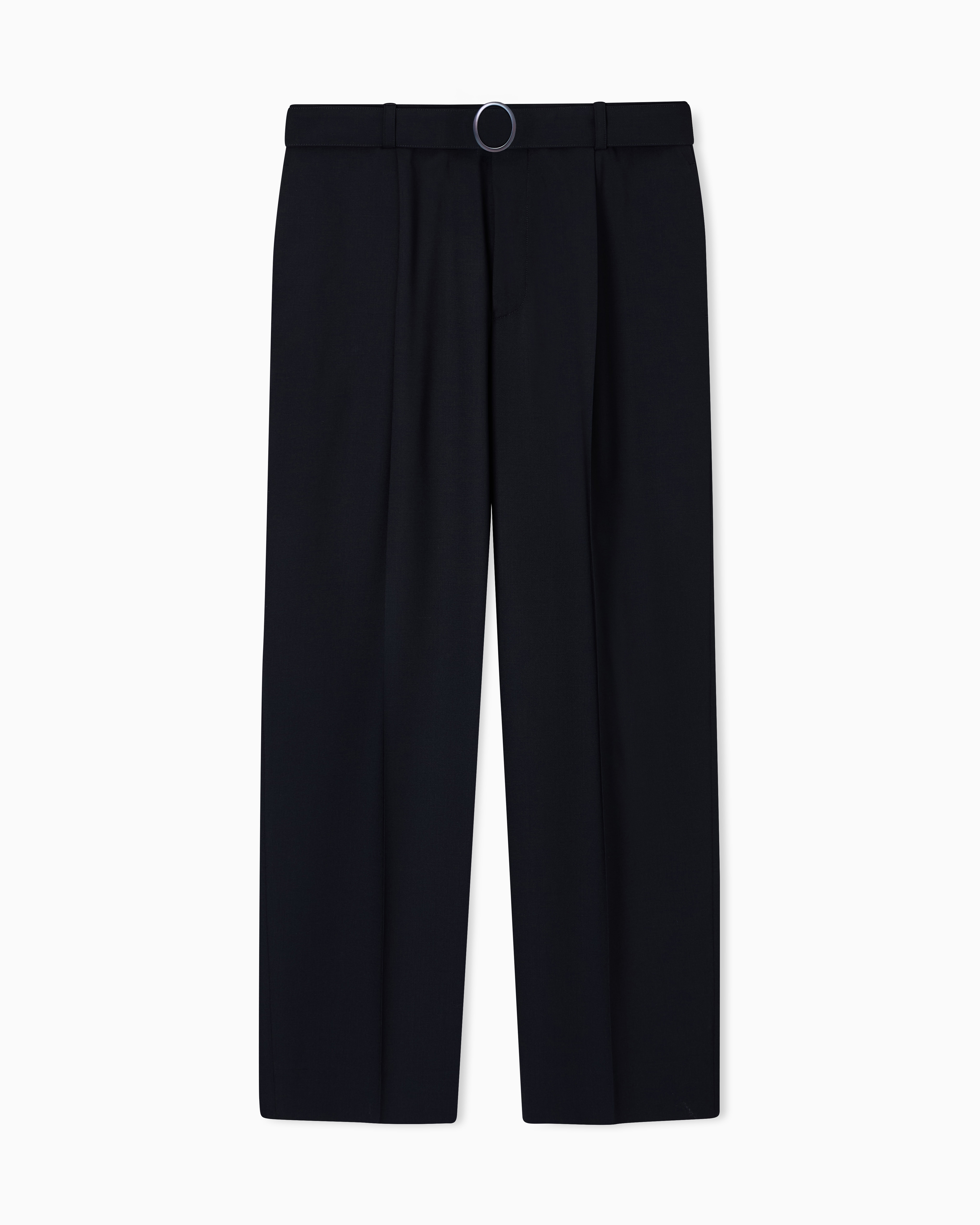 Emporio Armani Black Trousers With Pleats And Belt In Stretch Wool Canvas