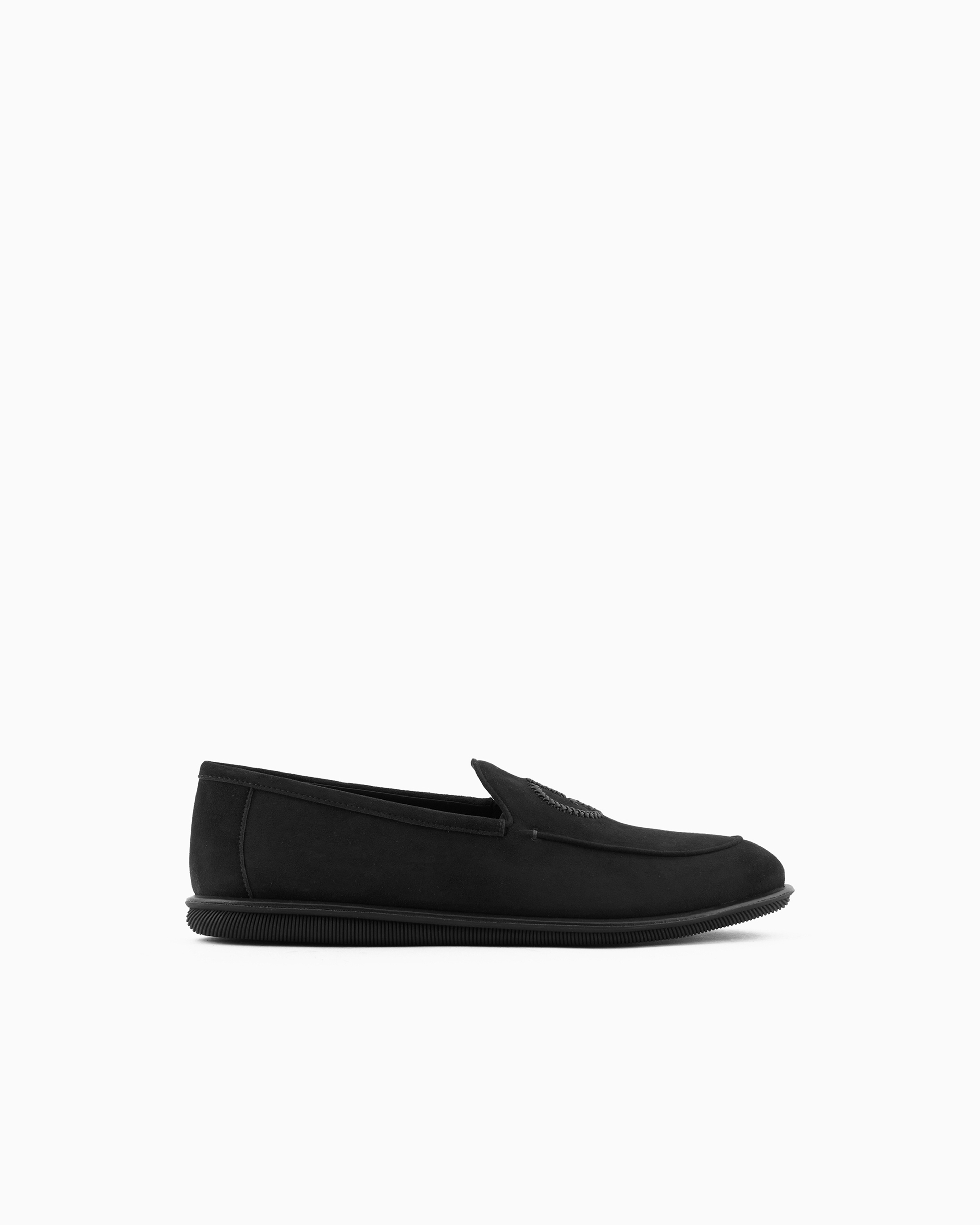Giorgio Armani Black Loafers In Suede With Embroidered Logo