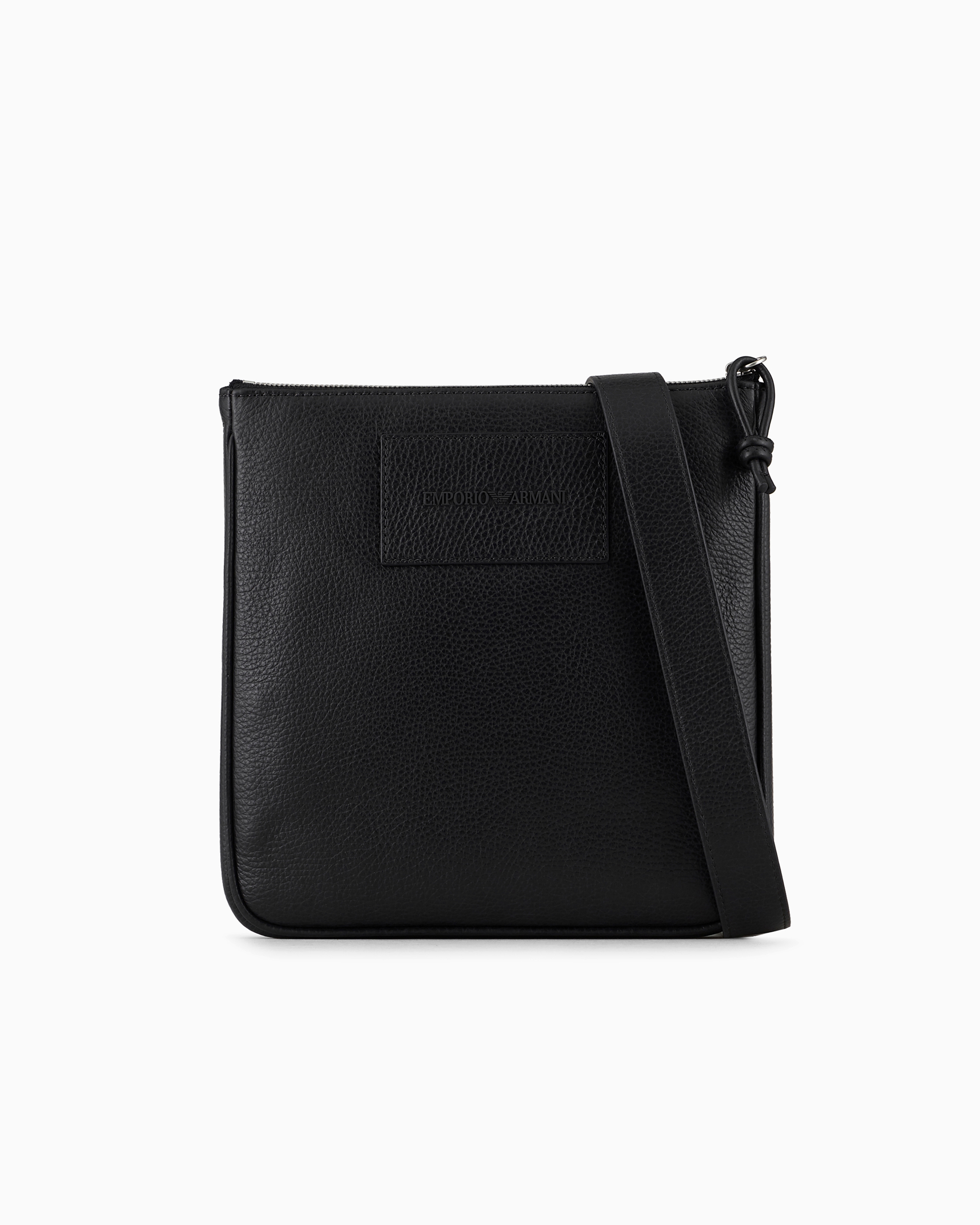 Emporio Armani Black Tumbled Shoulder Bag In Flat Leather With Zip Essential