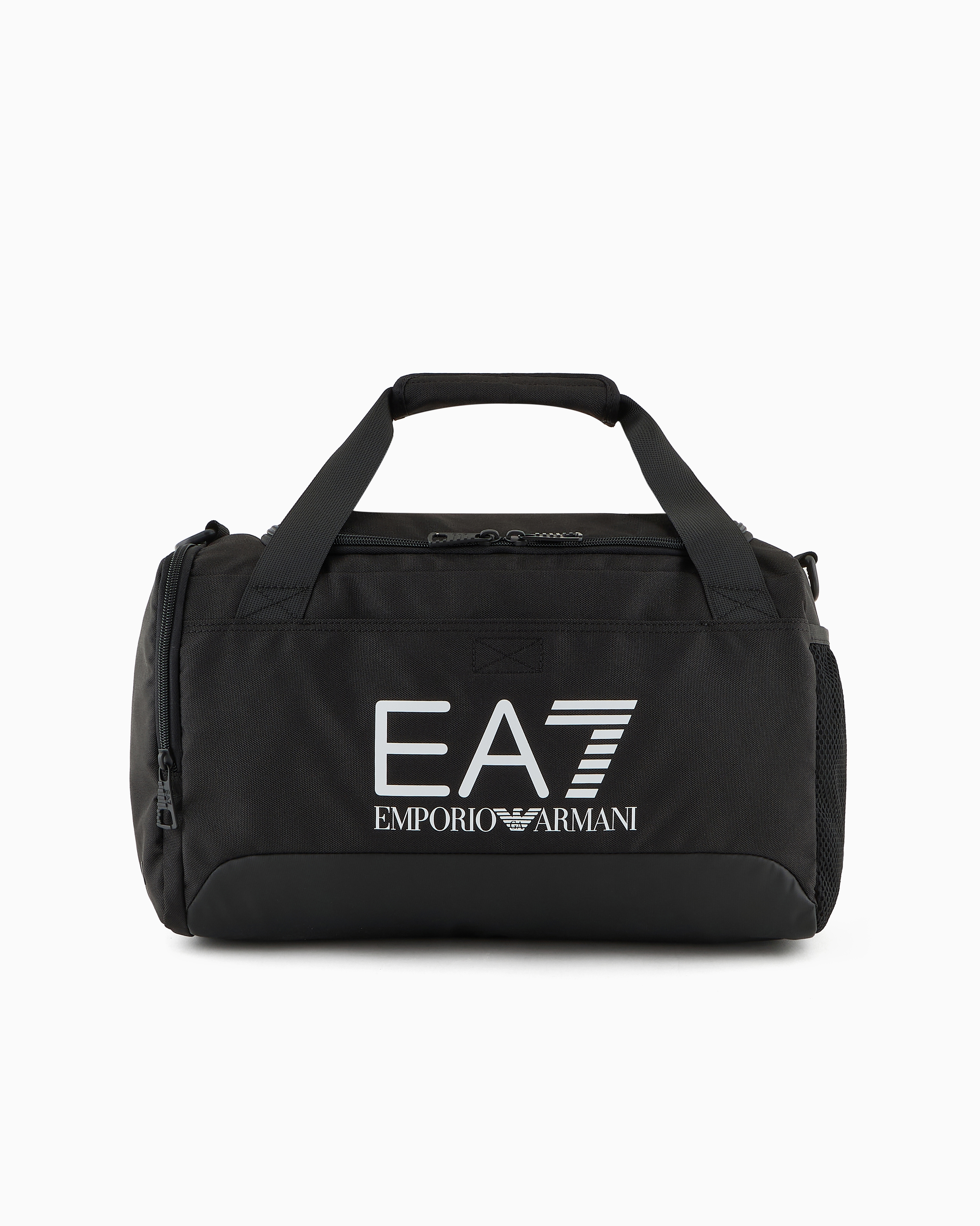 Ea7 Unisex Black Small Technical-Fabric Duffel Bag With Oversized Logo