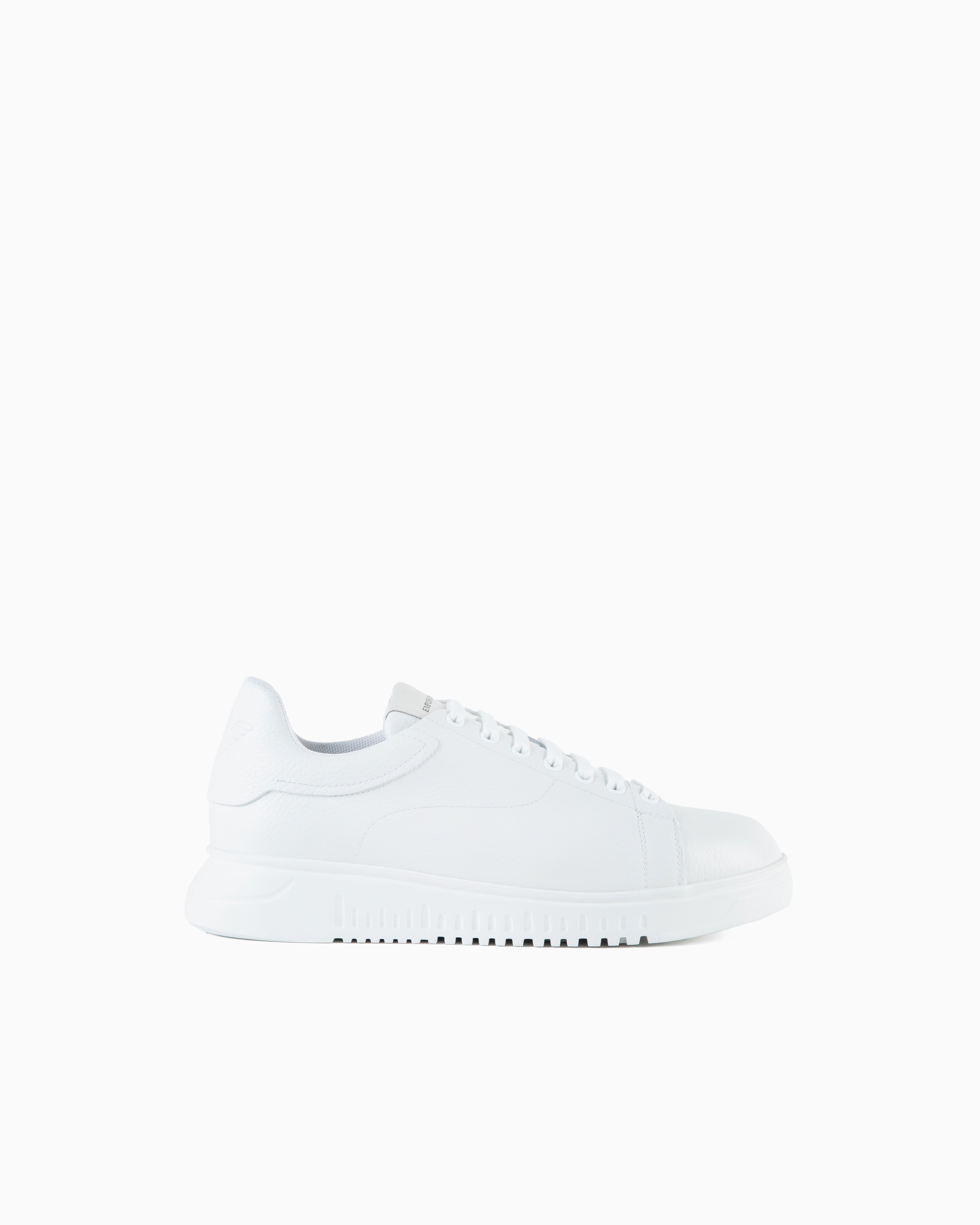 Emporio Armani White Tumbled Leather Sneakers With Knurled Soles