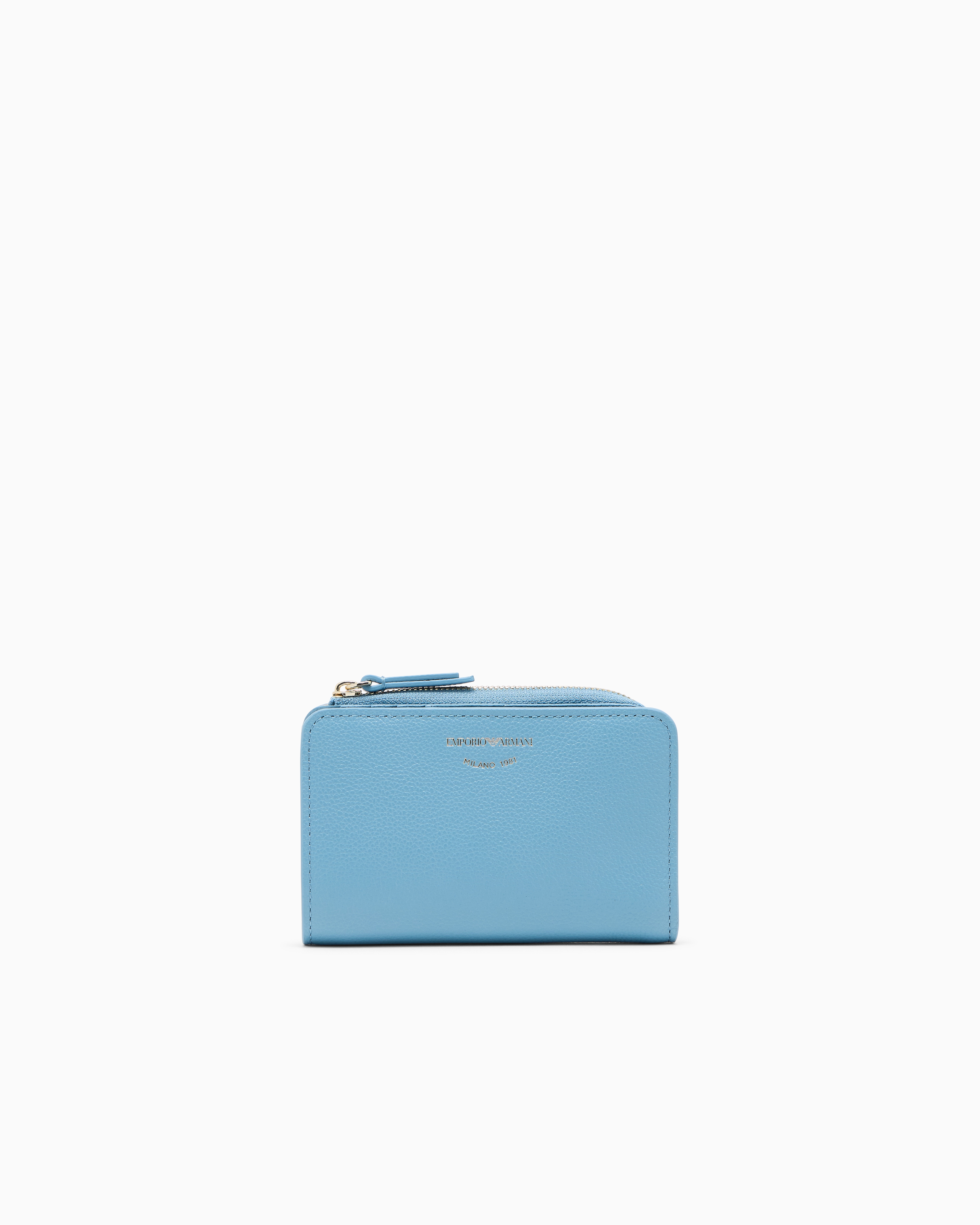 Emporio Armani Light Blue Textured Leather Billfold Wallet With Zip-Around Closure