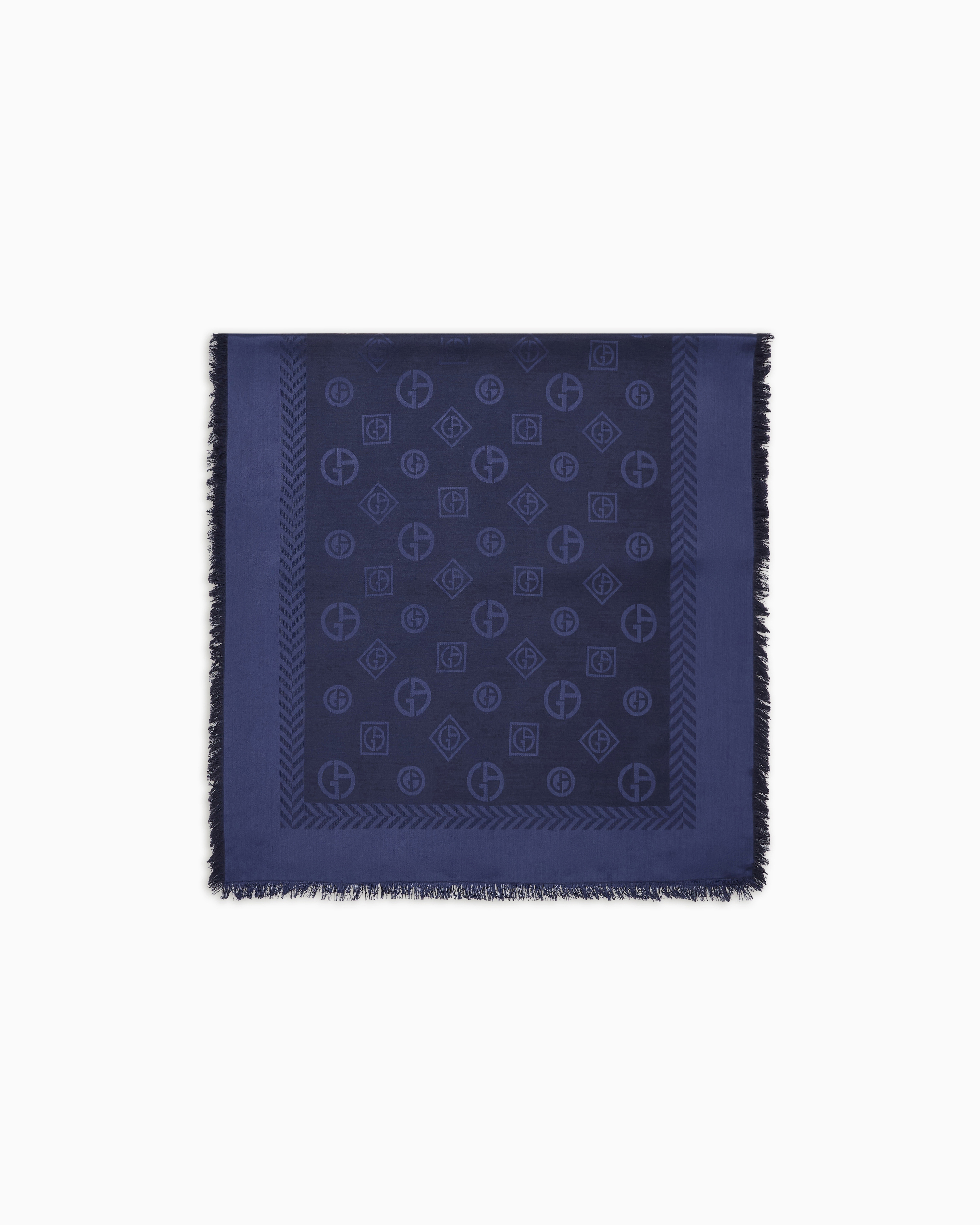 Giorgio Armani Blue Monogram Jacquard Virgin-Wool And Silk Stole