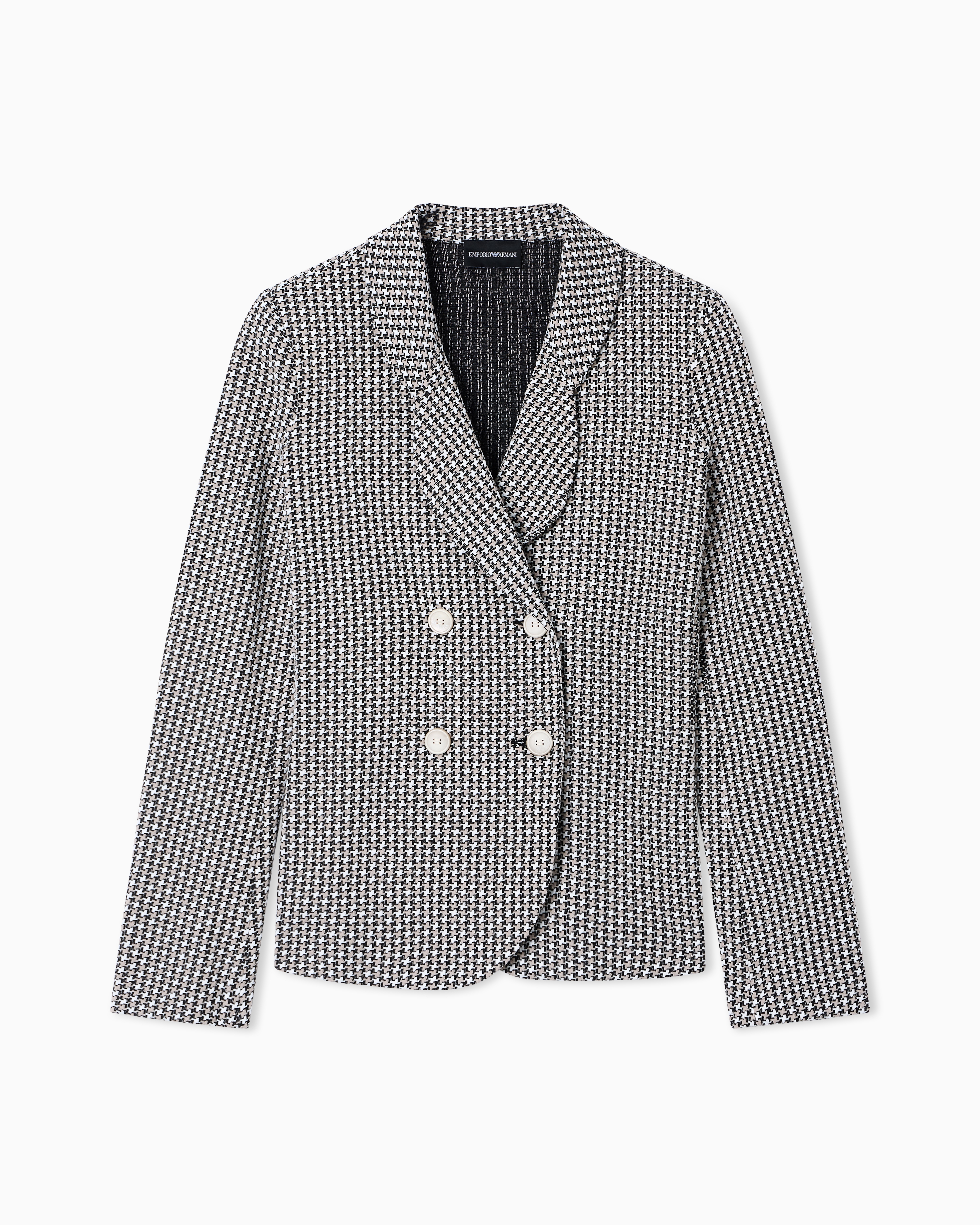 Emporio Armani White Double-Breasted Jacket In Houndstooth Jacquard Jersey