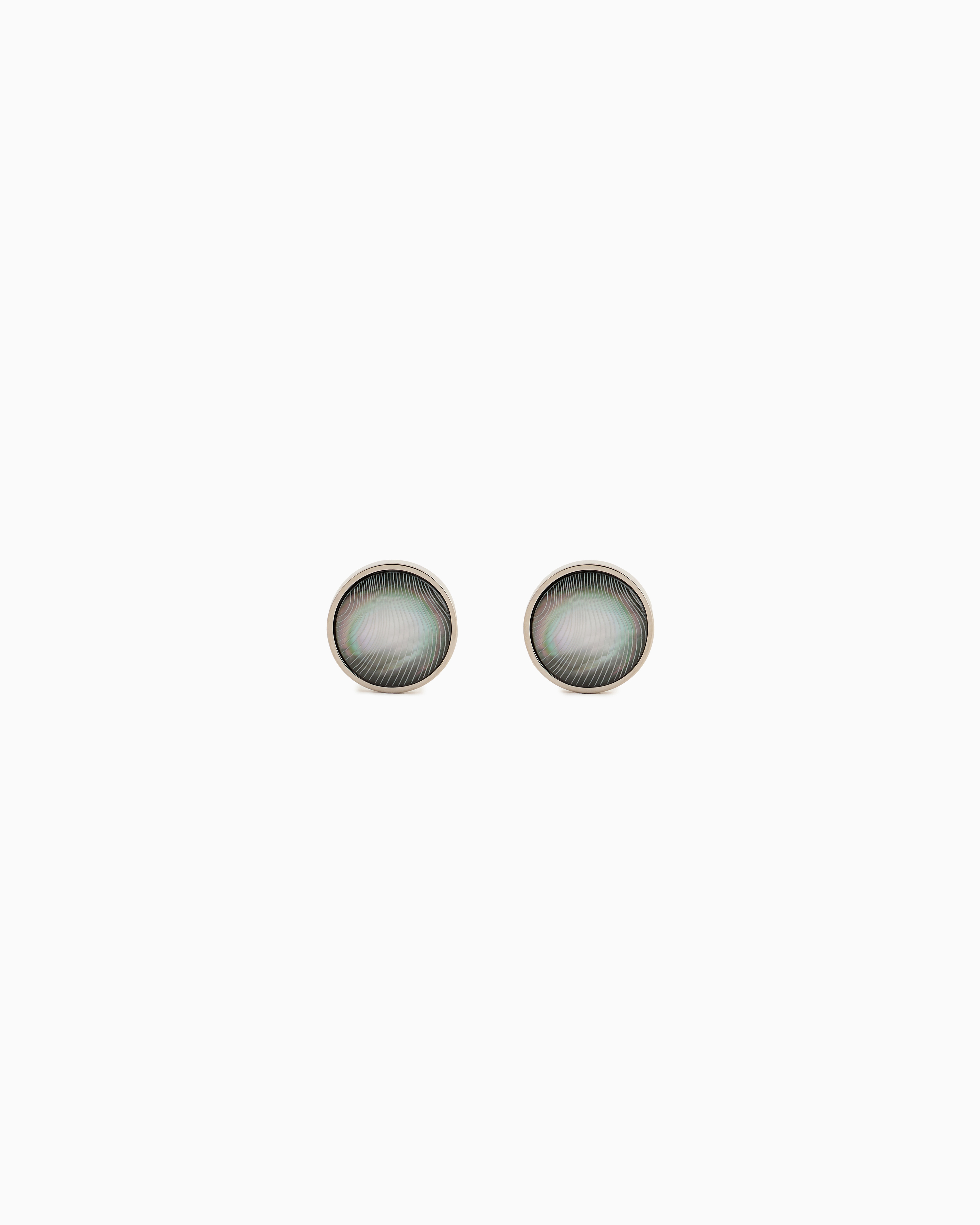 Giorgio Armani Grey Sterling Silver And Mother Of Pearl Round Cufflinks