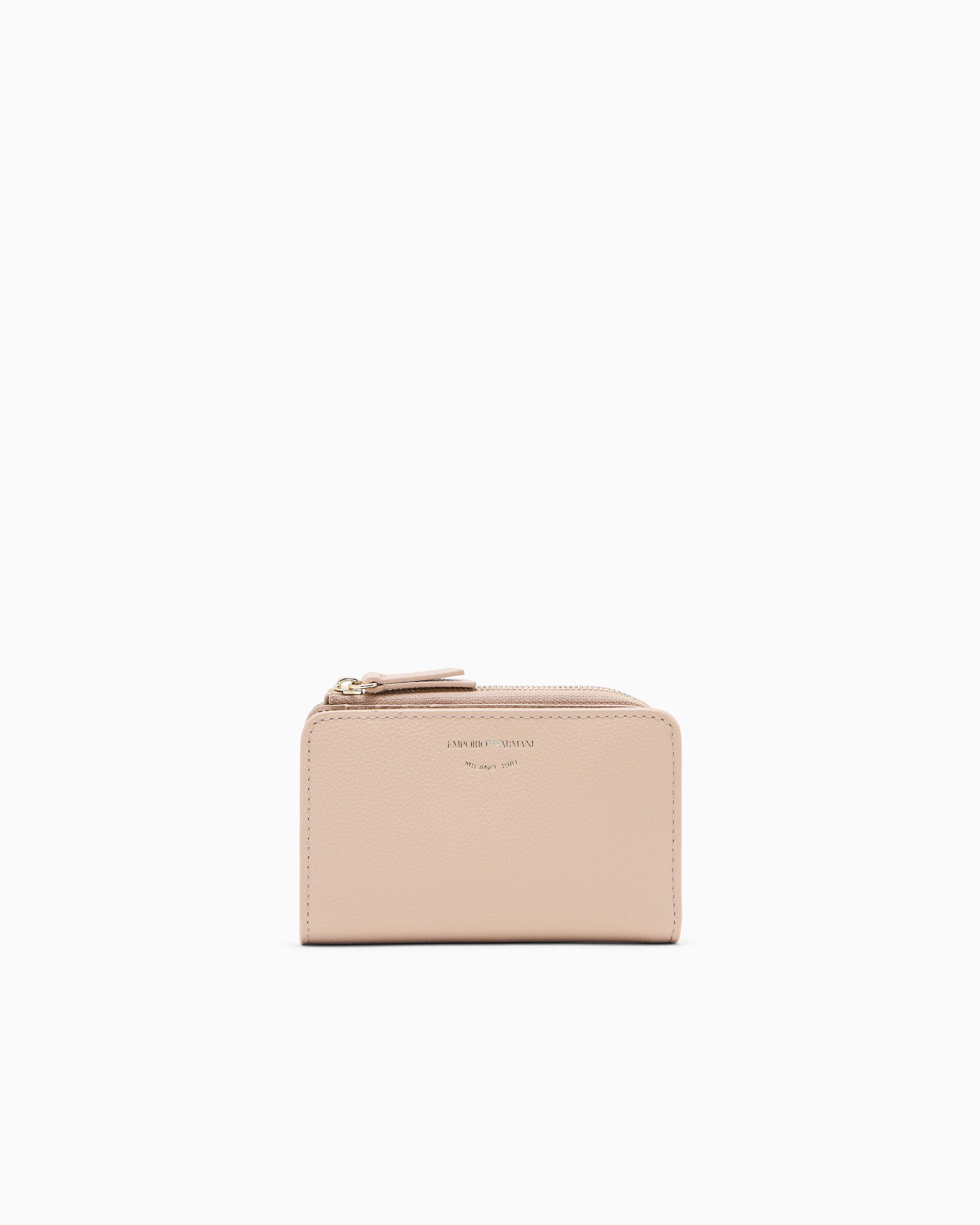 Emporio Armani Beige Textured Leather Billfold Wallet With Zip-Around Closure