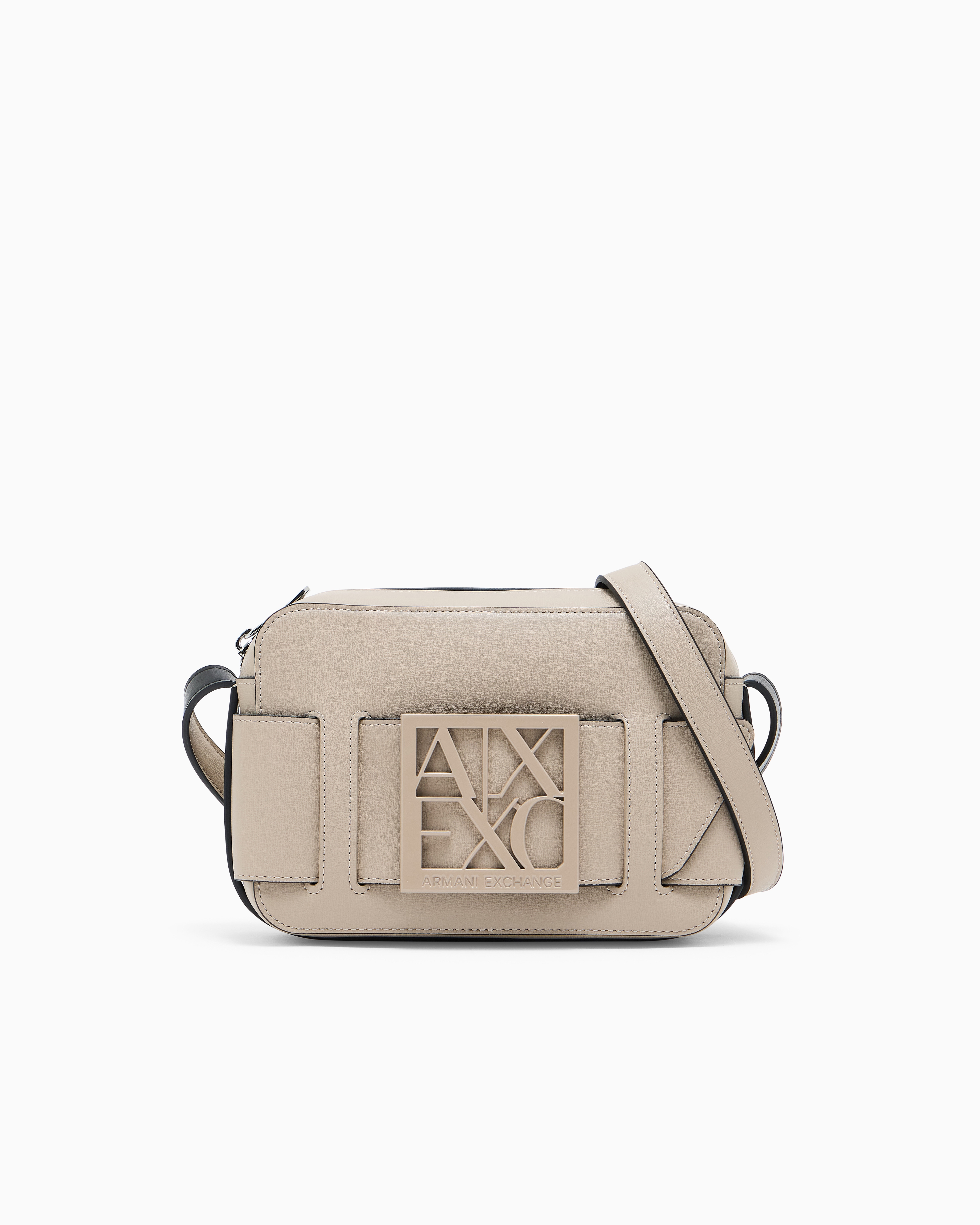 Armani Exchange Beige Messenger Bag Monogram Camera Case Design
