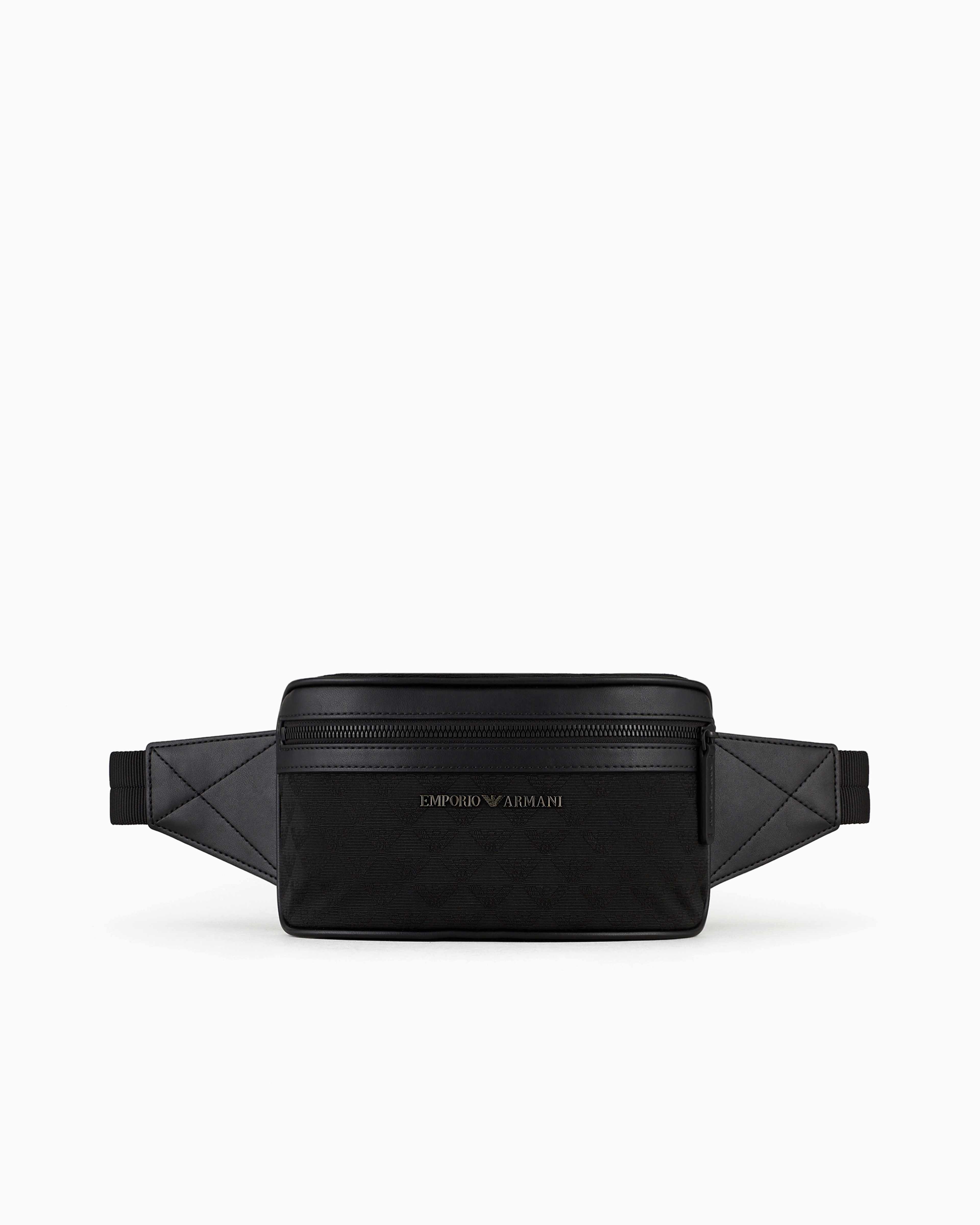 Emporio Armani Black Nylon Bag In Quilted Jacquard With Metal Logo Essential
