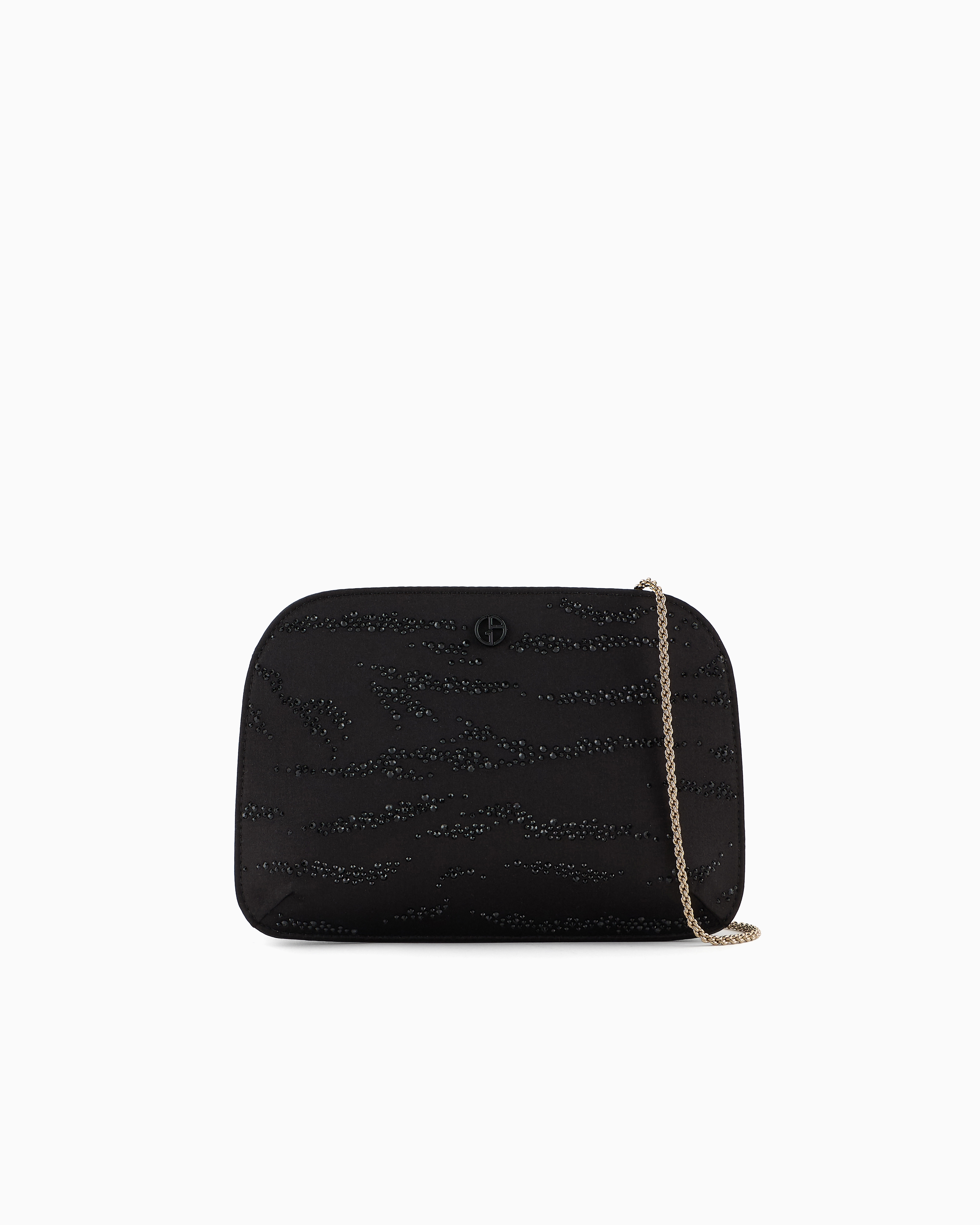 Giorgio Armani Black Satin Clutch Bag With An Animal Motif And Crystals