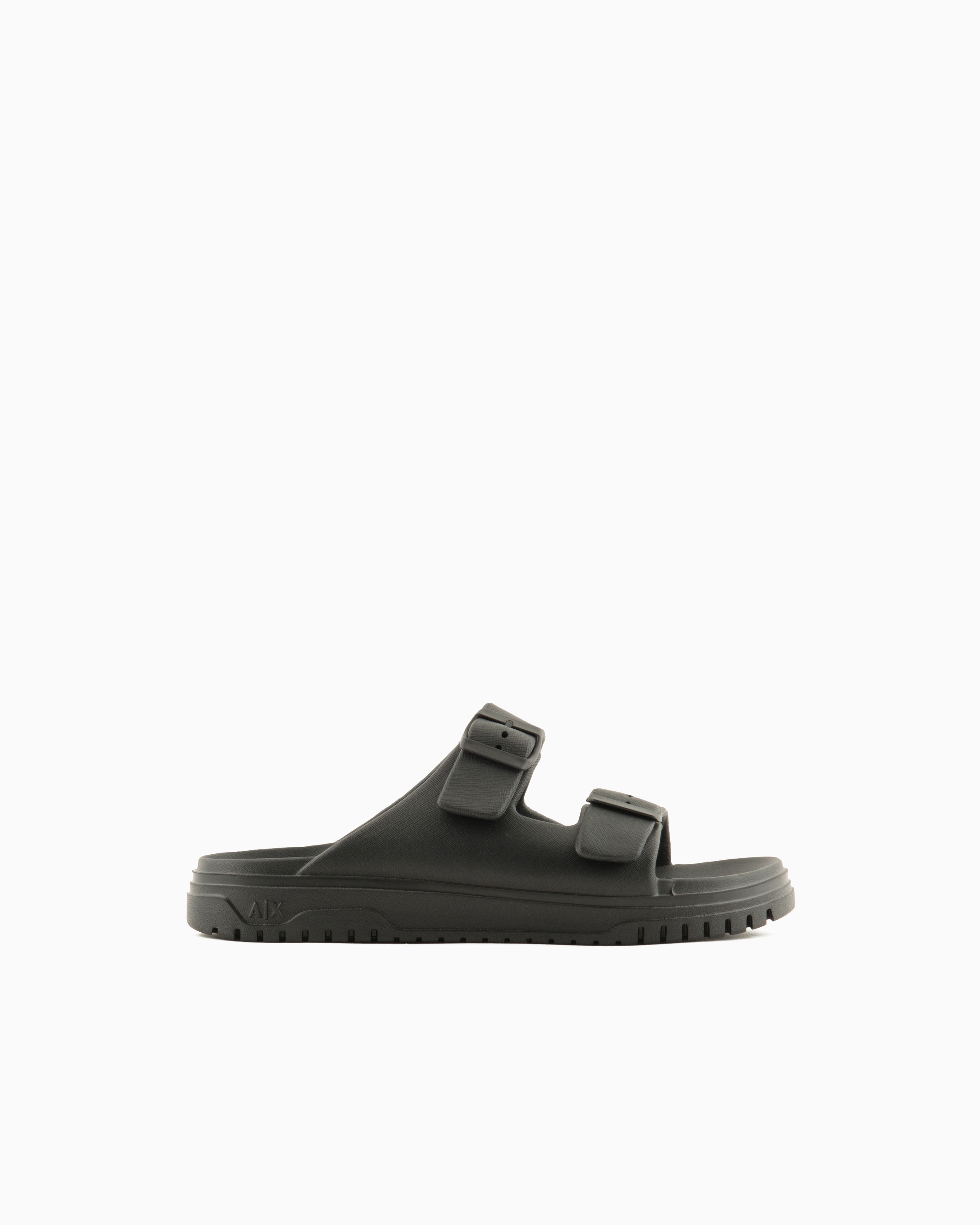 Armani Exchange Black Slippers With Two Straps And Buckles