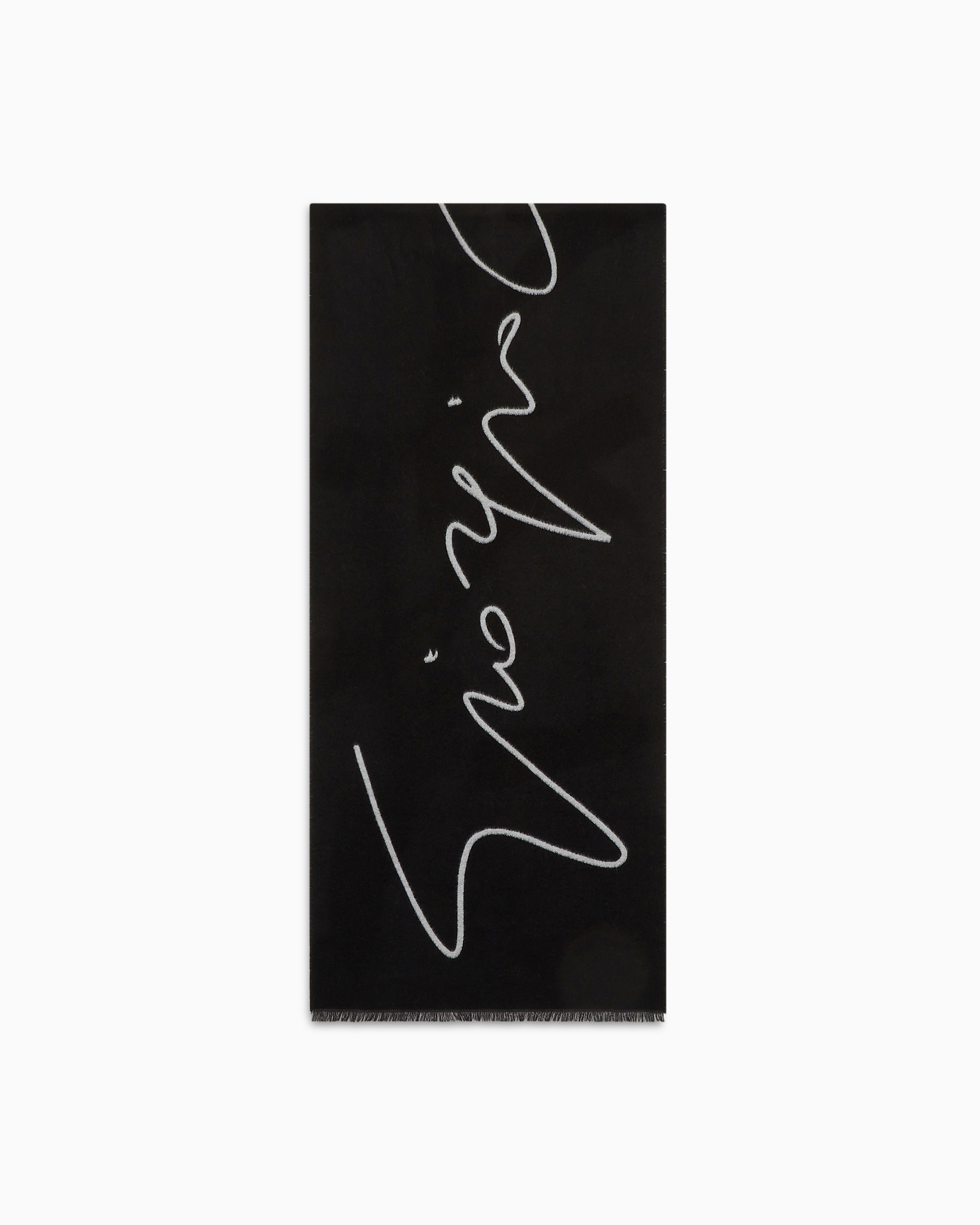 Giorgio Armani Black Two-Tone Wool And Silk Scarf With Signature Logo