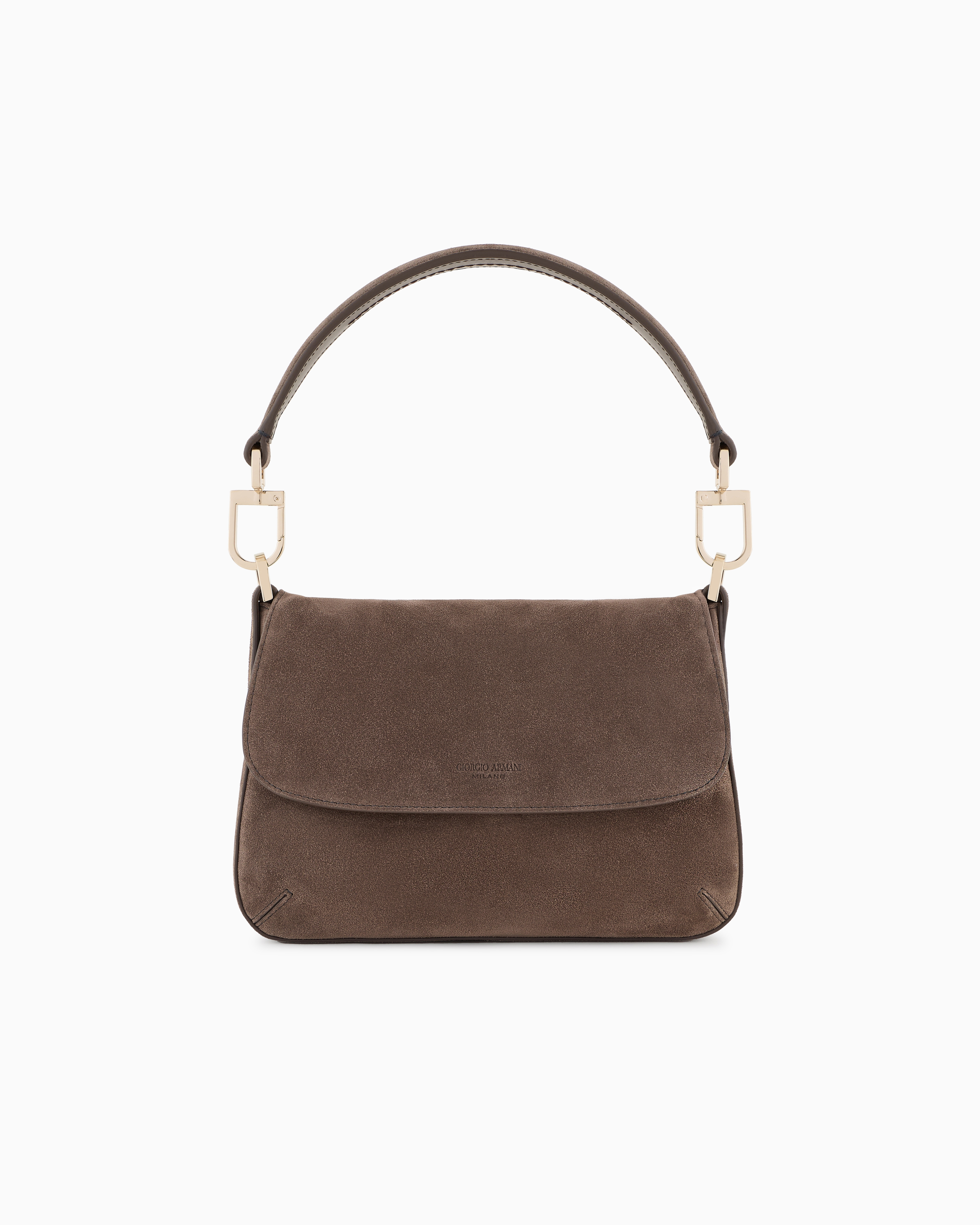 Giorgio Armani Brown Suede Bag With Flap And Crossbody Strap