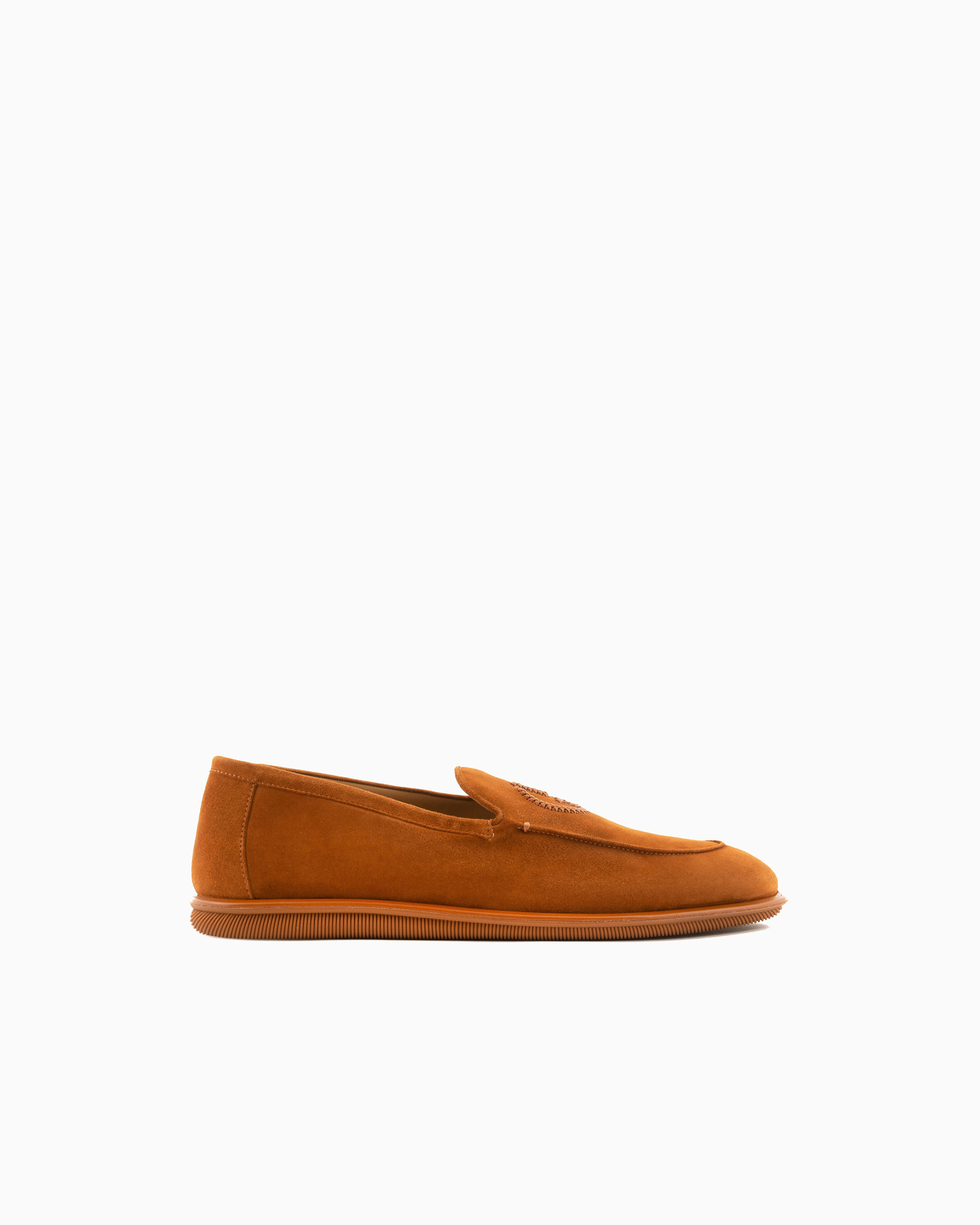 Giorgio Armani Camel Loafers In Suede With Embroidered Logo