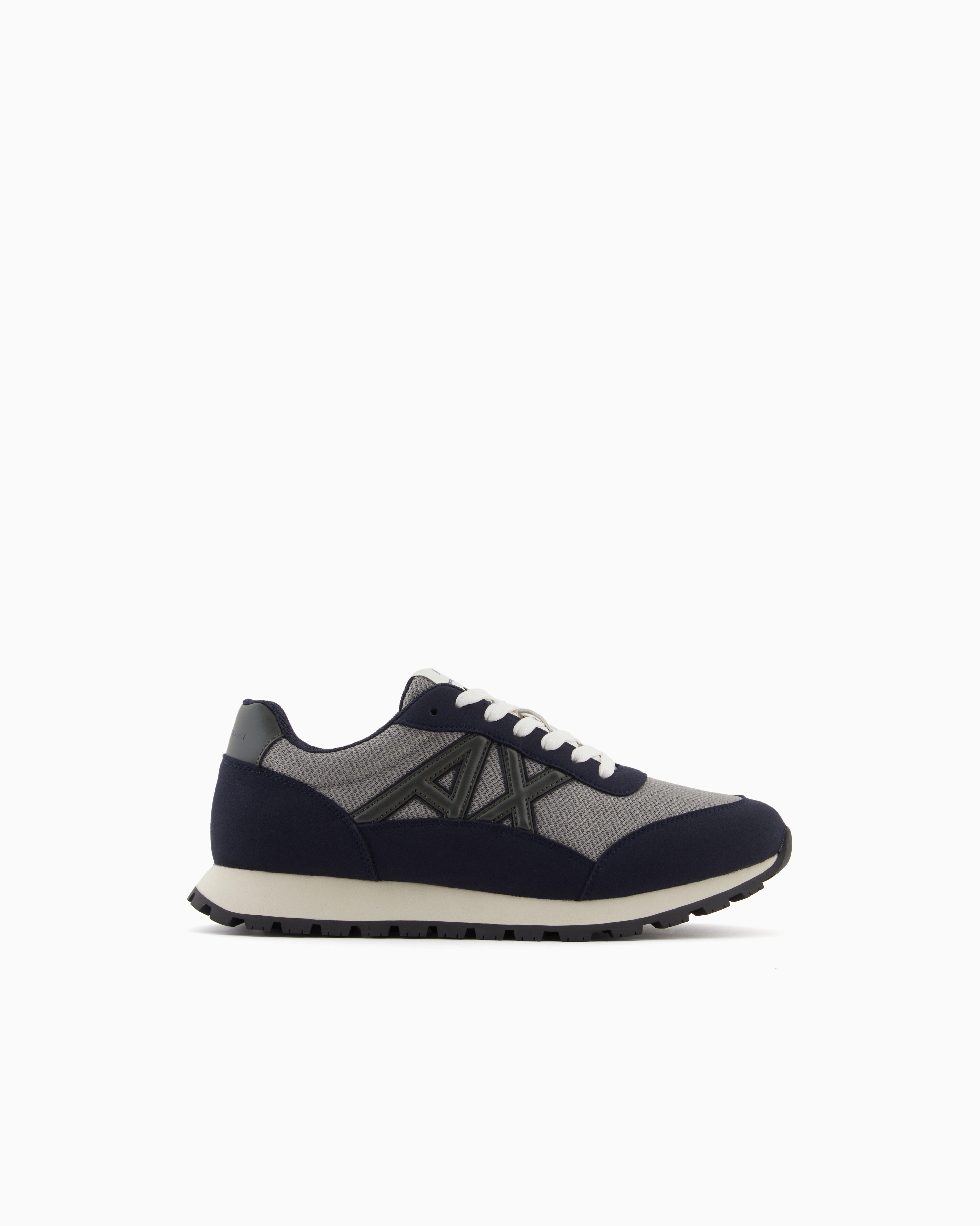 Armani Exchange Grey Sneakers In Mesh And Microsuede