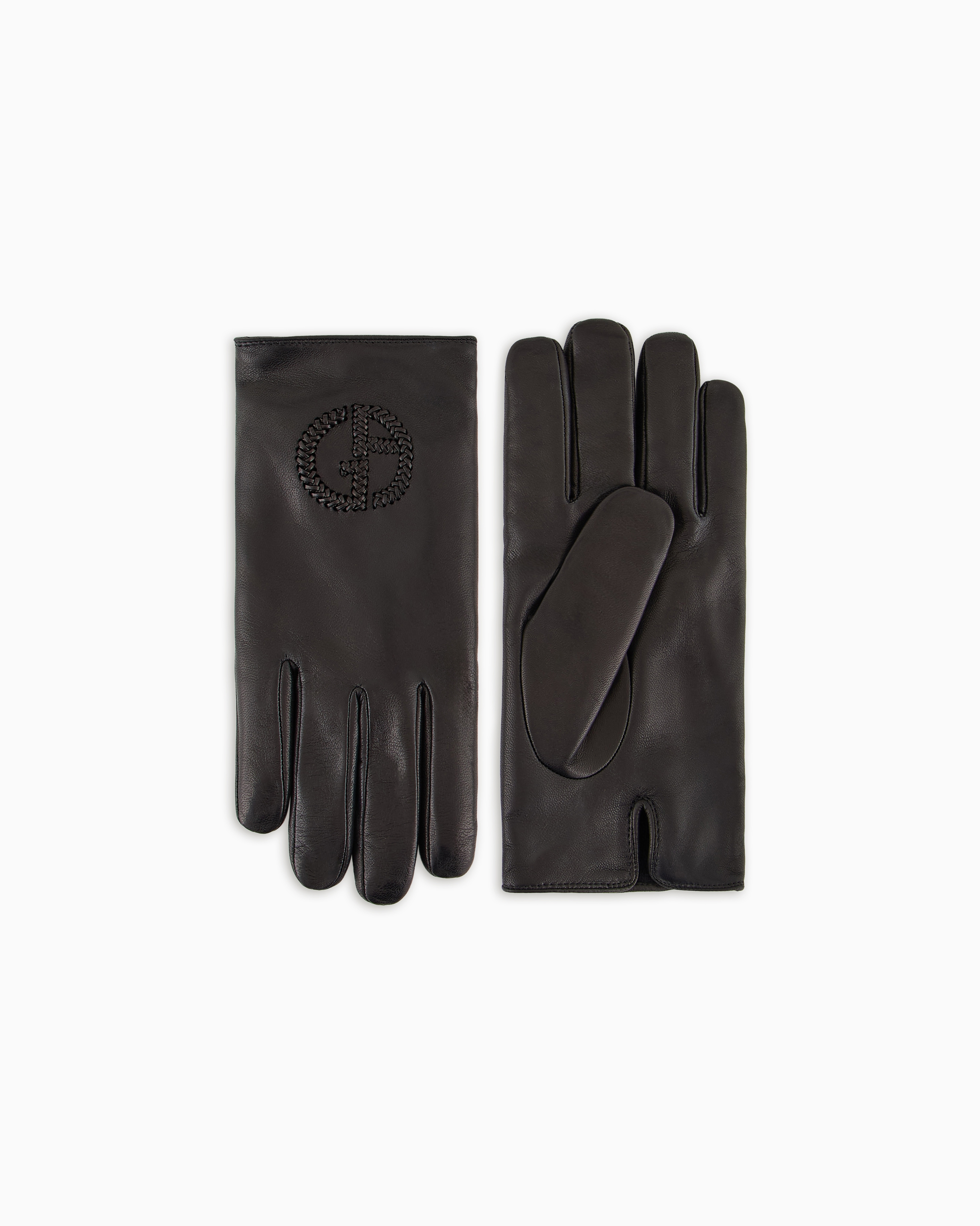 Giorgio Armani Black Nappa Leather Gloves With Embroidered Logo
