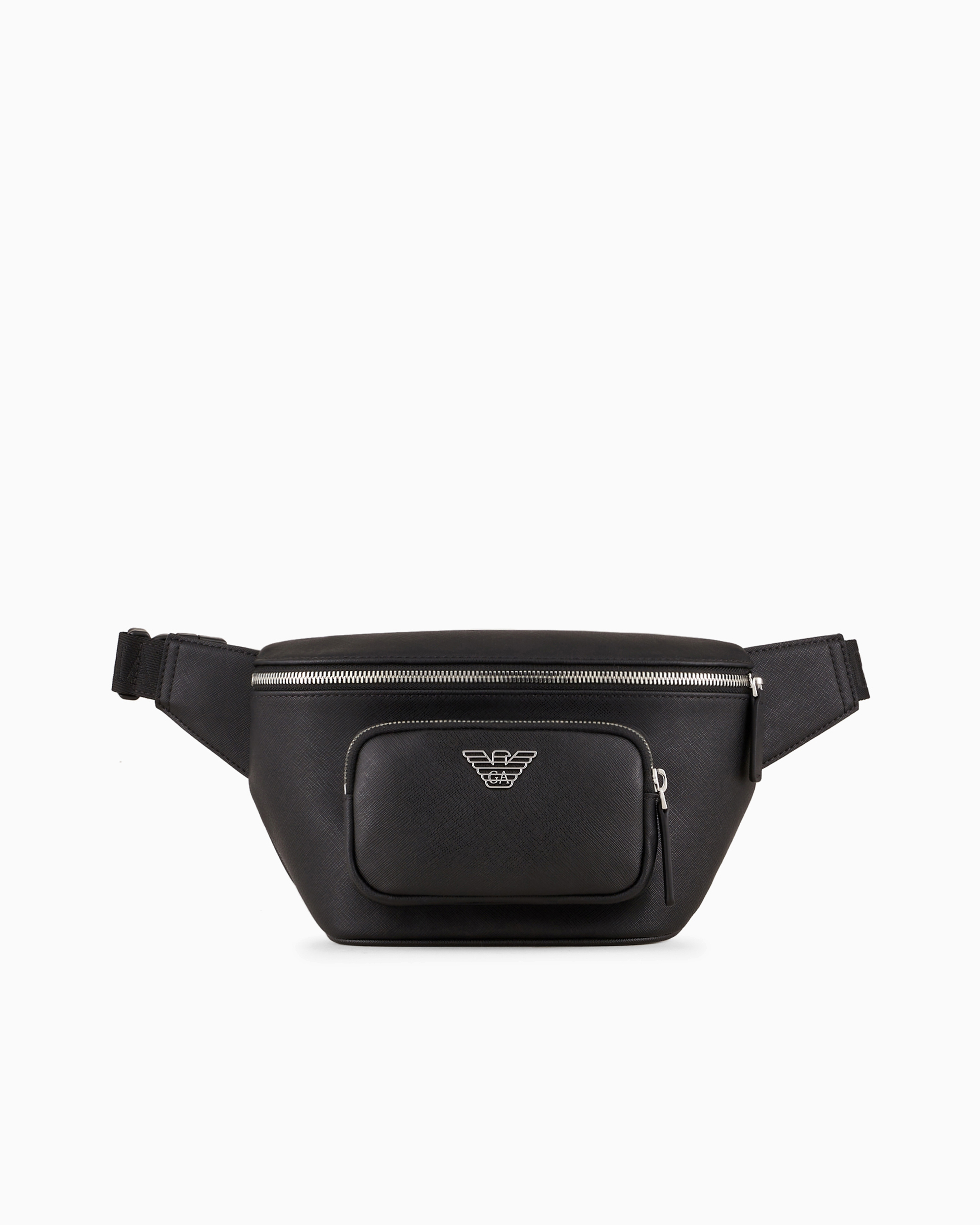 Emporio Armani Black Asv Regenerated Saffiano Leather Belt Bag With Eagle Plate