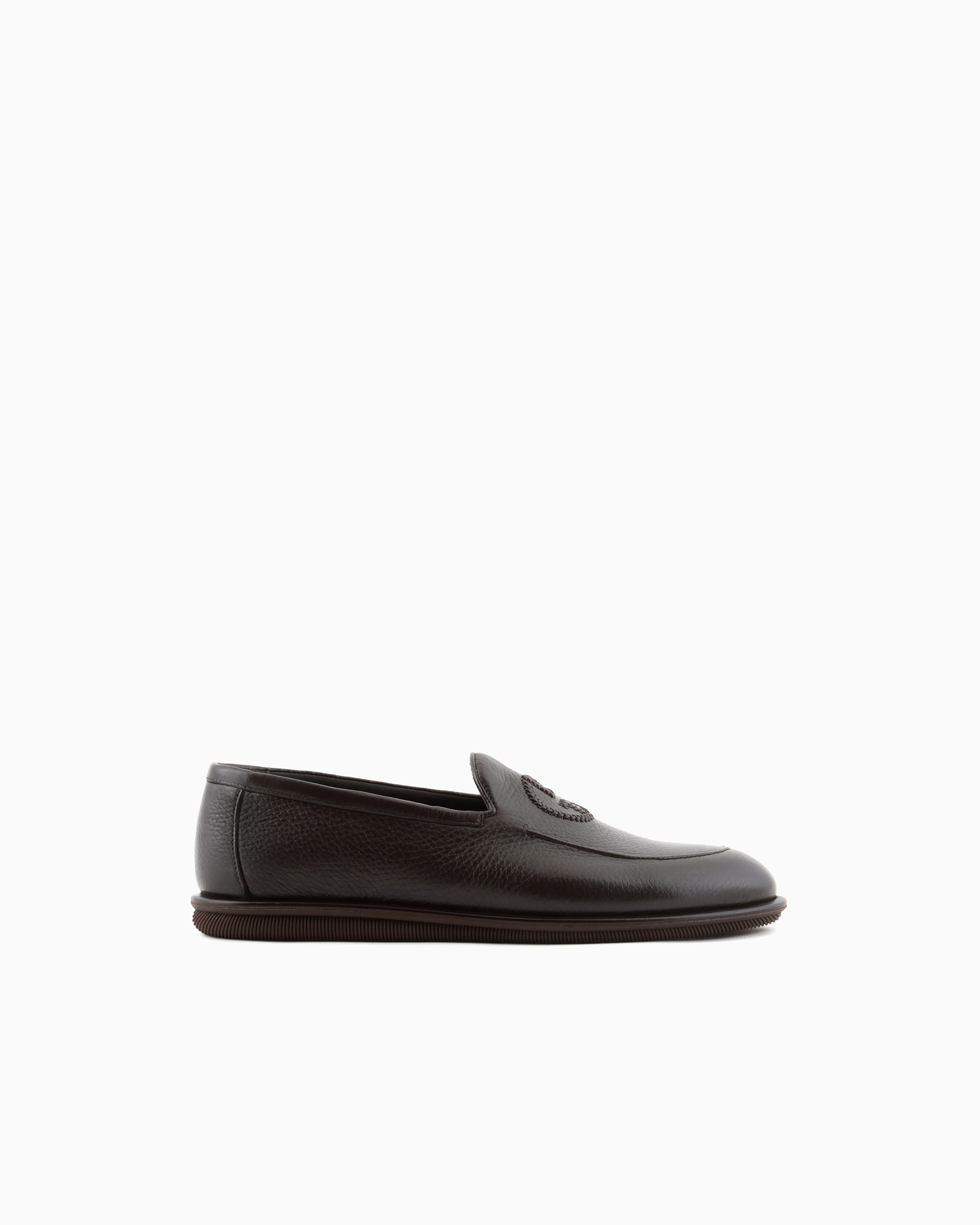 Giorgio Armani Brown Deerskin Loafers With Embroidered Logo