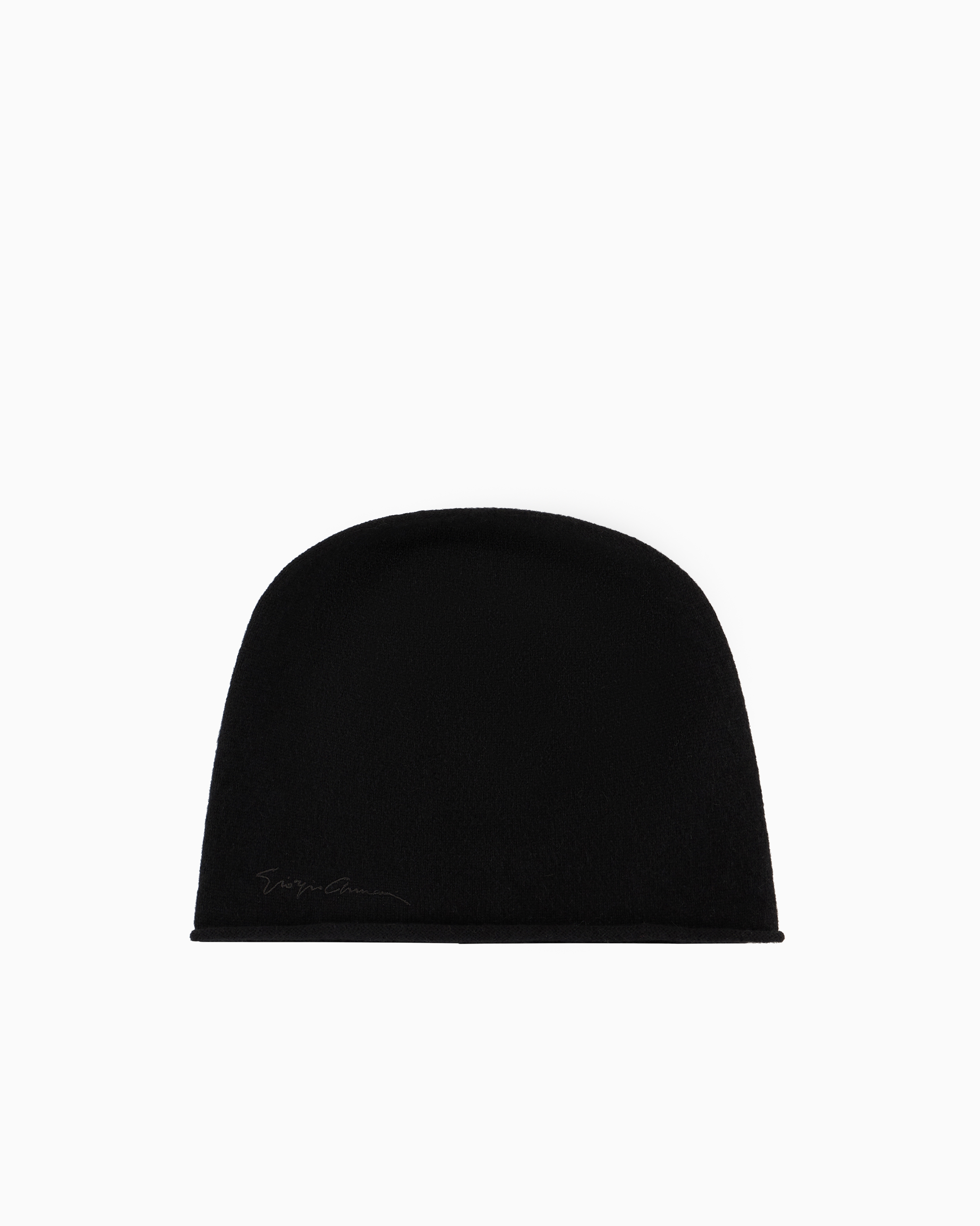 Giorgio Armani Black Cashmere Beanie With Embroidered Logo